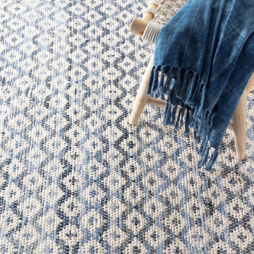 Denim Rag Diamond Ivory Woven Rug