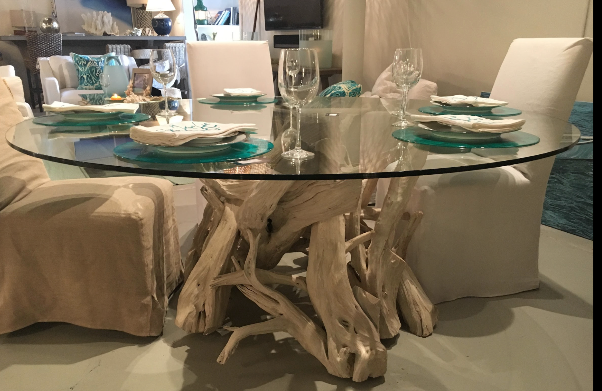 Hampton Driftwood Dining Table Base to accommodate Round Glass Top - Larger Spaces 54