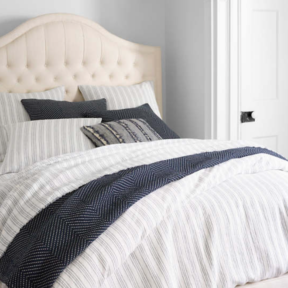 Lush Linen Duvet Cover - Slate Blue Stripe