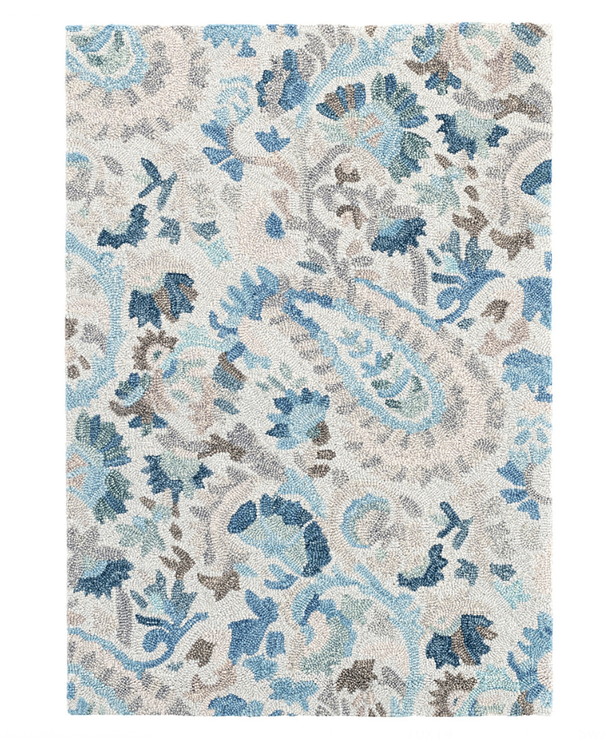 Ines Blue Hand Micro Hooked Wool Rug