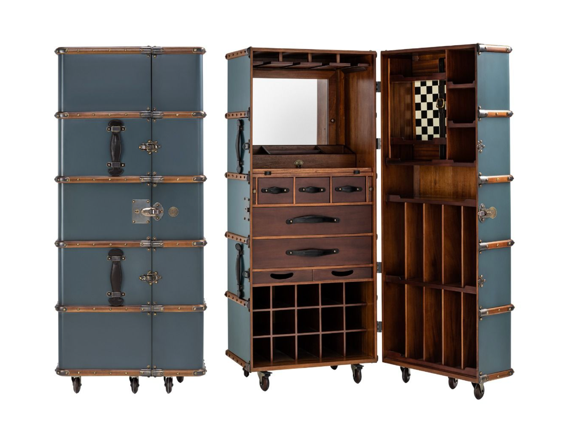 Stateroom Mobile Bar Trunk - Petrol Blue