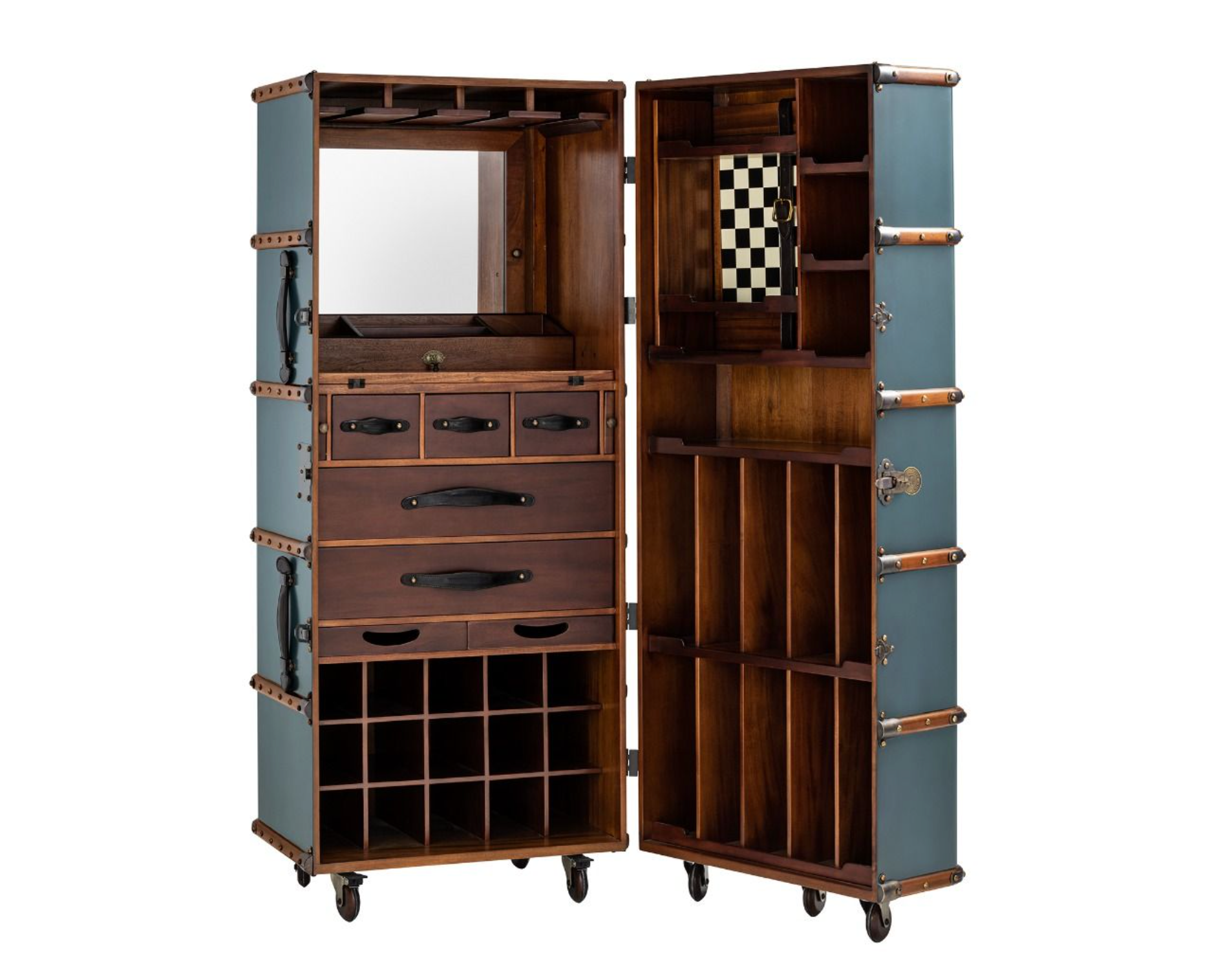 Stateroom Mobile Bar Trunk - Petrol Blue