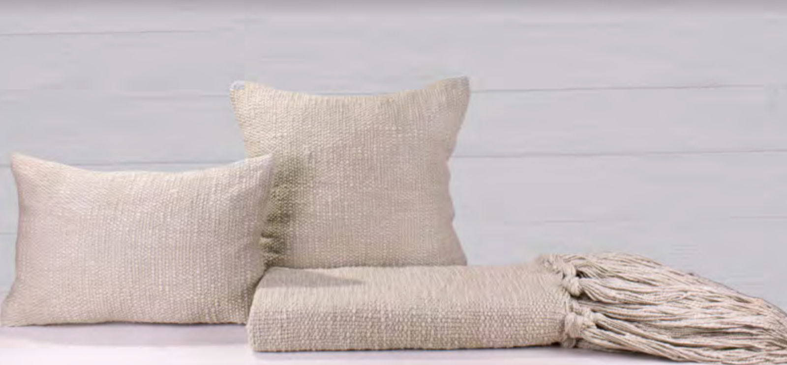 Rye Beach Throw Pillows & Throw -Cemento