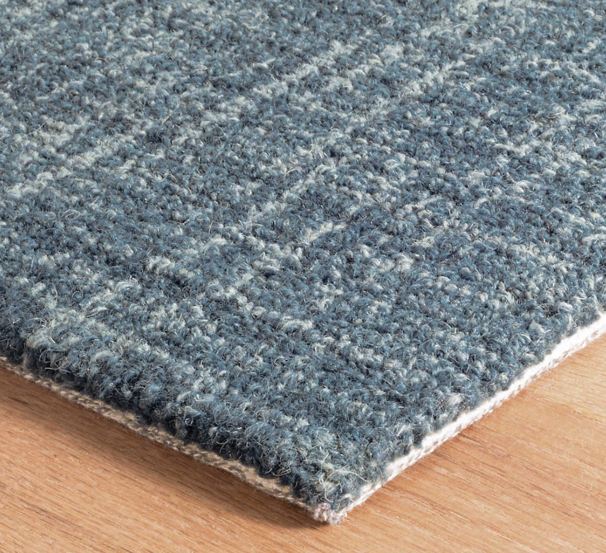 Crosshatch Micro Hooked Wool Rug - Denim