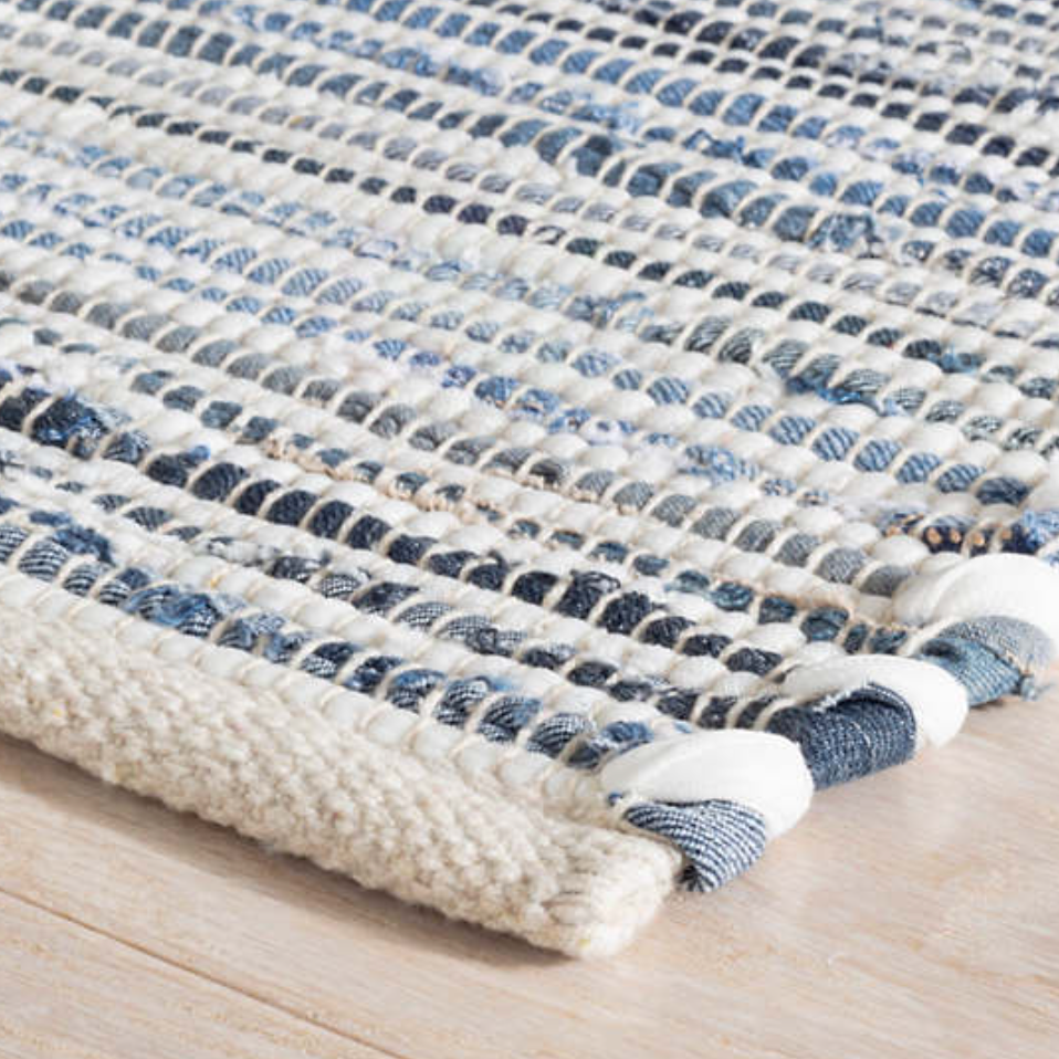 Denim Rag Ribbed Handwoven Cotton Rug