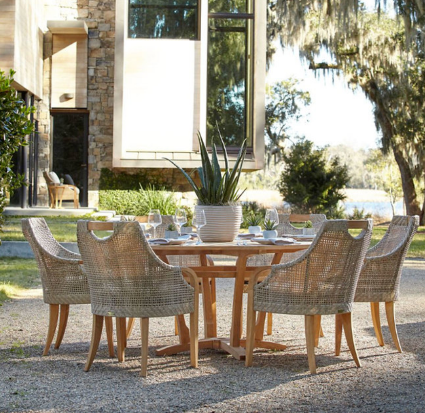 Eastern Shores Woven & Teak Outdoor Dining Arm Chair