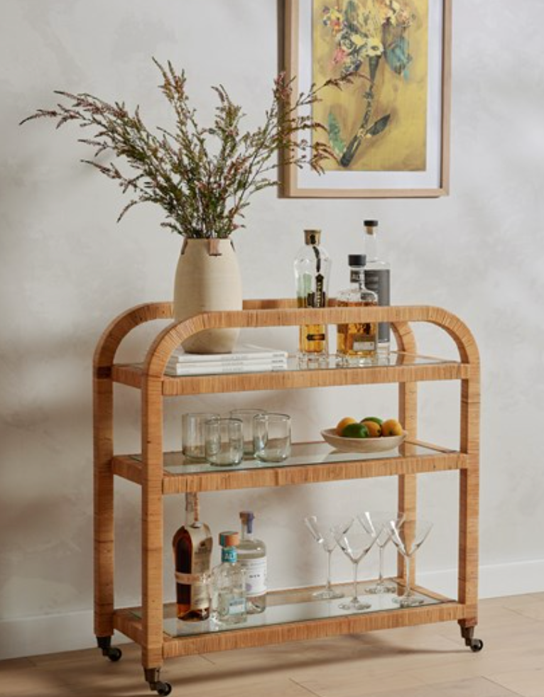 Honey Rattan Bar Cart