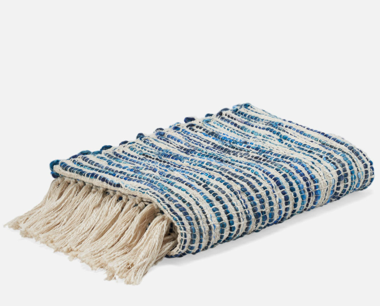 Juno Woven Throw -Natural & Blue