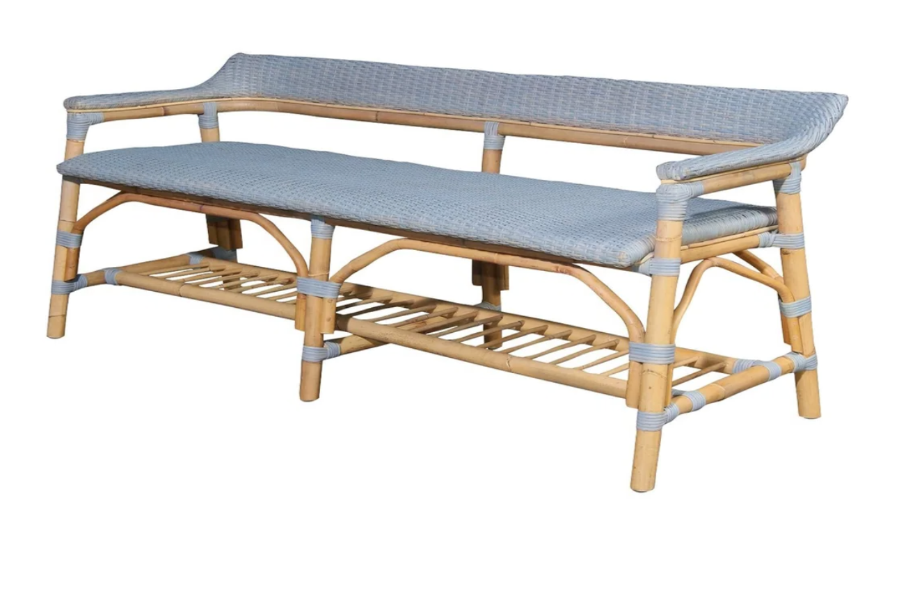 Lucco Rattan Bench - Coastal Blue