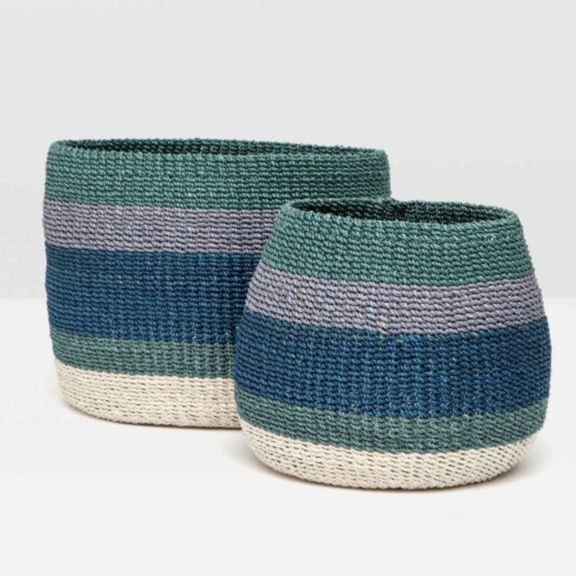 Samal Striped Basket Set  - Teal, Denim, Ivory & Lavendar