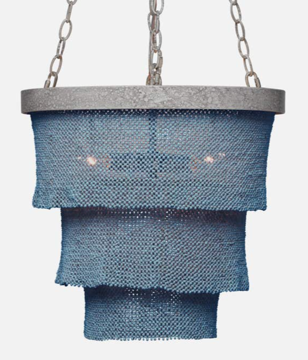 Nashua Coco Bead Three Tier Chandelier - Dusty Blue & Silver