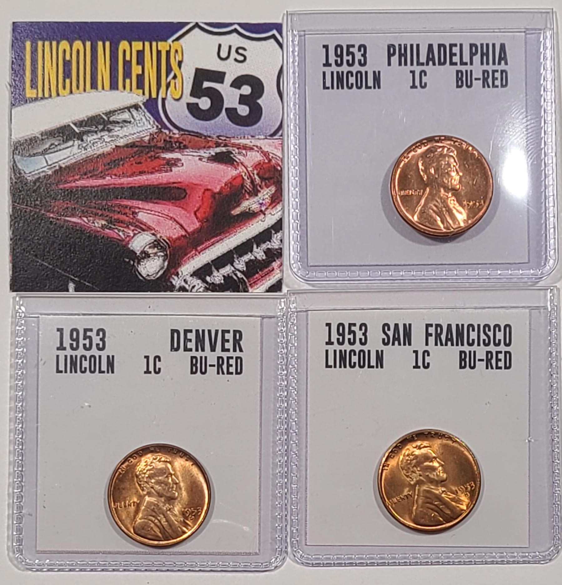 1953 P D S Full Red Uncirculated Lincoln Cent Set Of 3 Coins Lincolncent