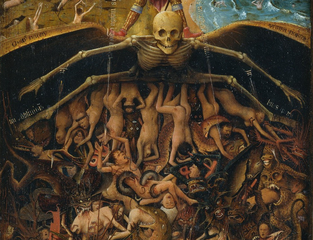 dark art hellscape painting Crucifixion and Last Judgement diptych