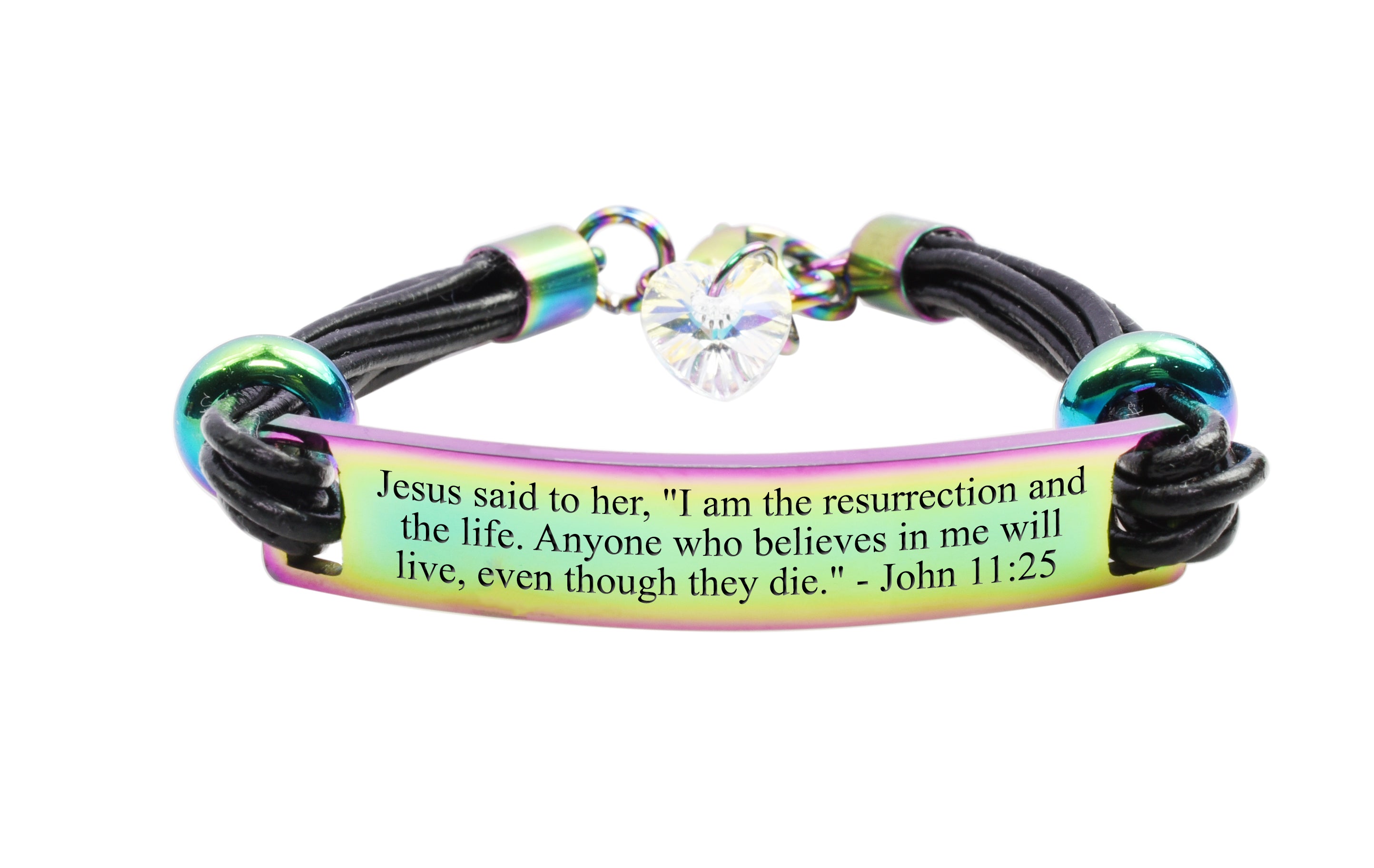 Pink Box Genuine Leather Scripture Bracelet with Crystals from Austrian Crystals