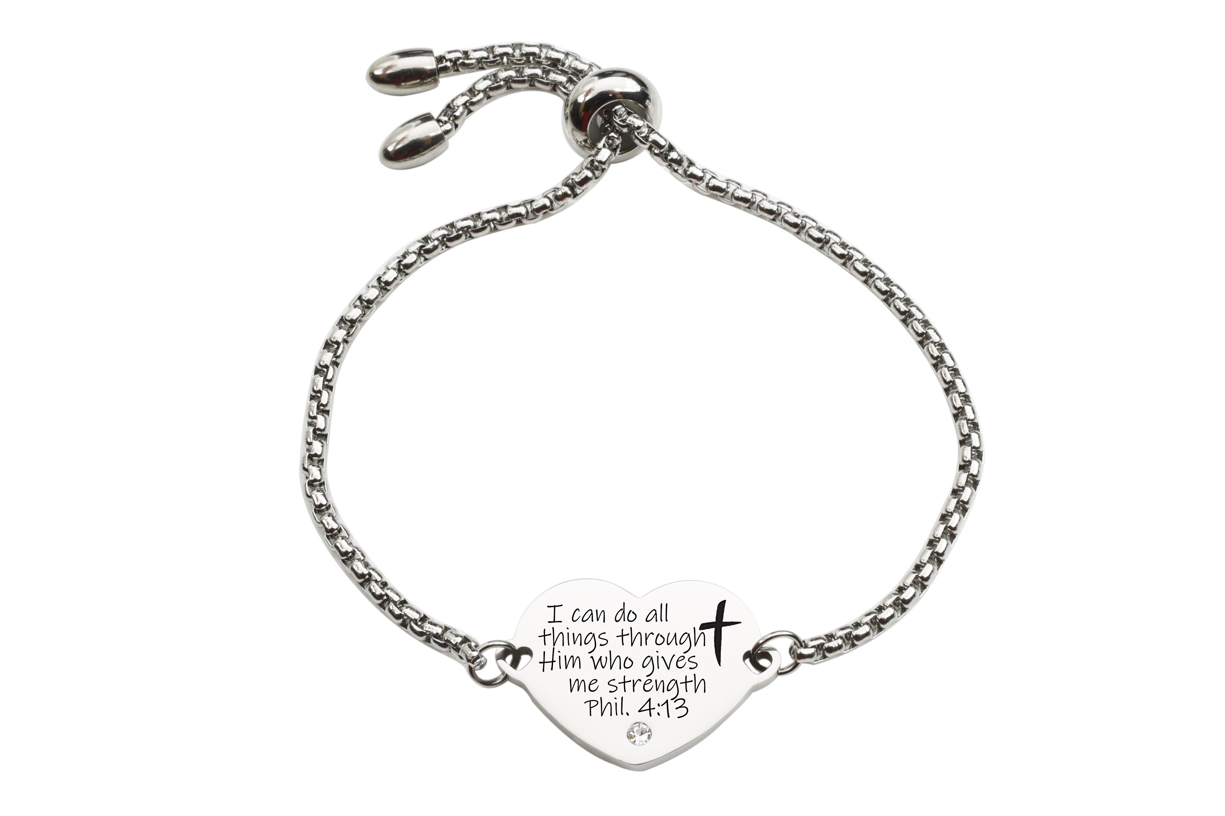 Solid Stainless Steel Scripture Heart Slider Bracelet