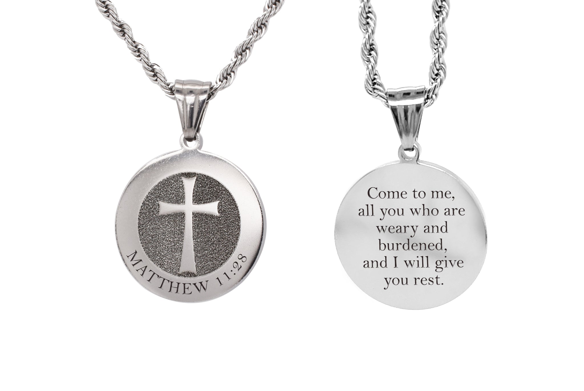 Solid Stainless Steel Round Scripture Tag Necklace By Pink Box – Pink ...
