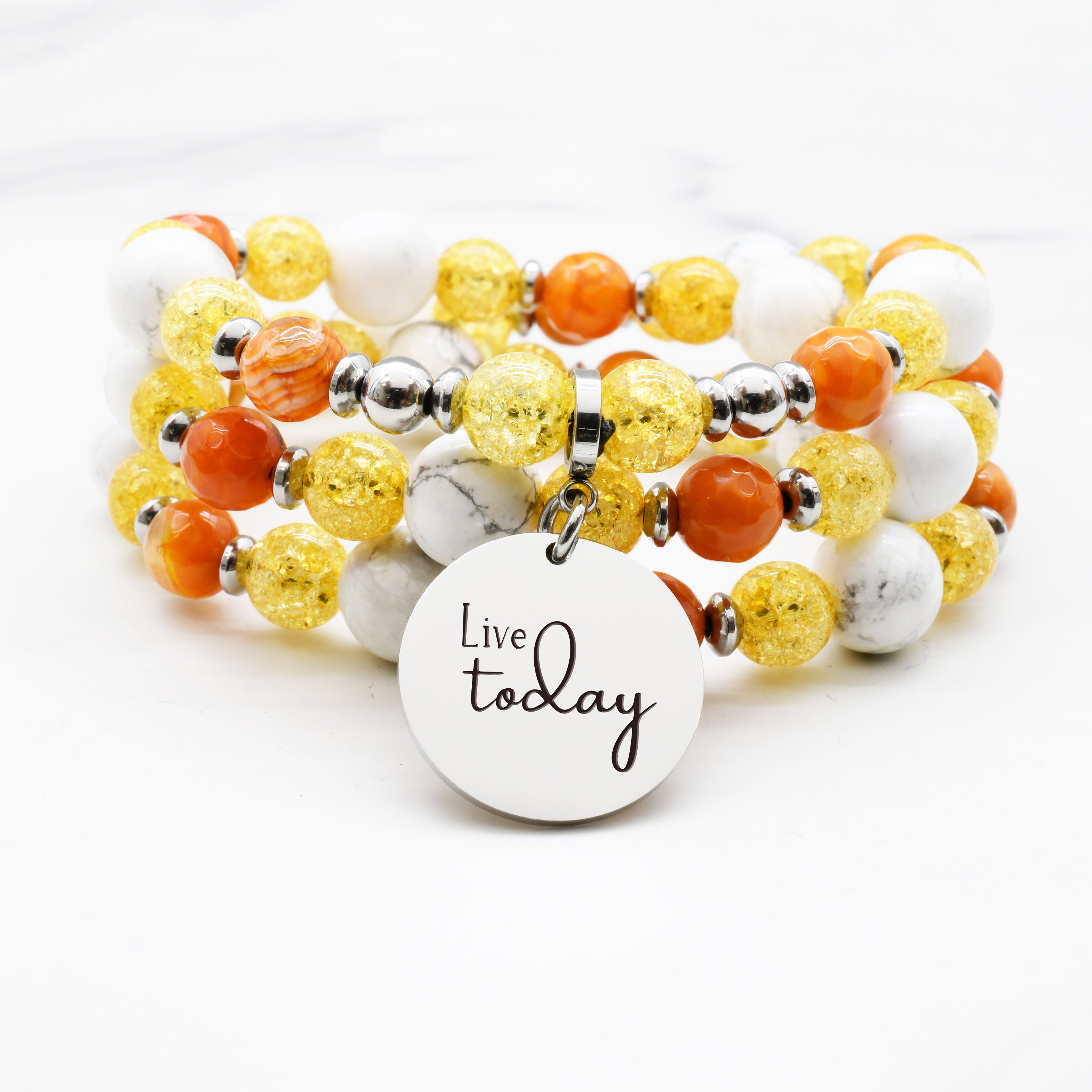 Natural Gemstone Inspirational Bracelet Necklace High Polished - Orange Tone