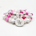 Natural Gemstone Initial Bracelet Necklace By Pink Box - Pink Tone