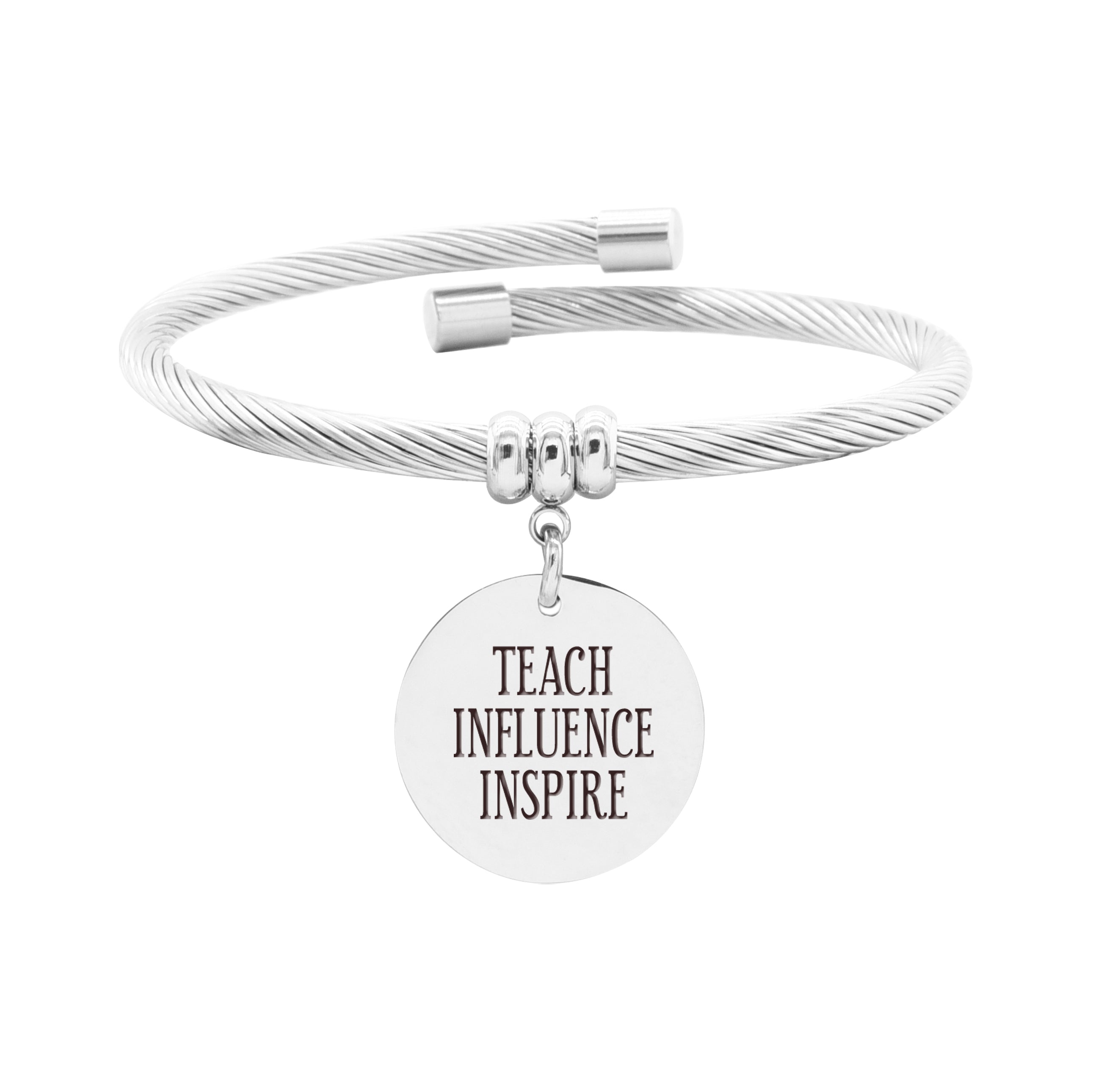 Solid Stainless Steel Open Cable Inspirational Charm Bracelet By Pink Box