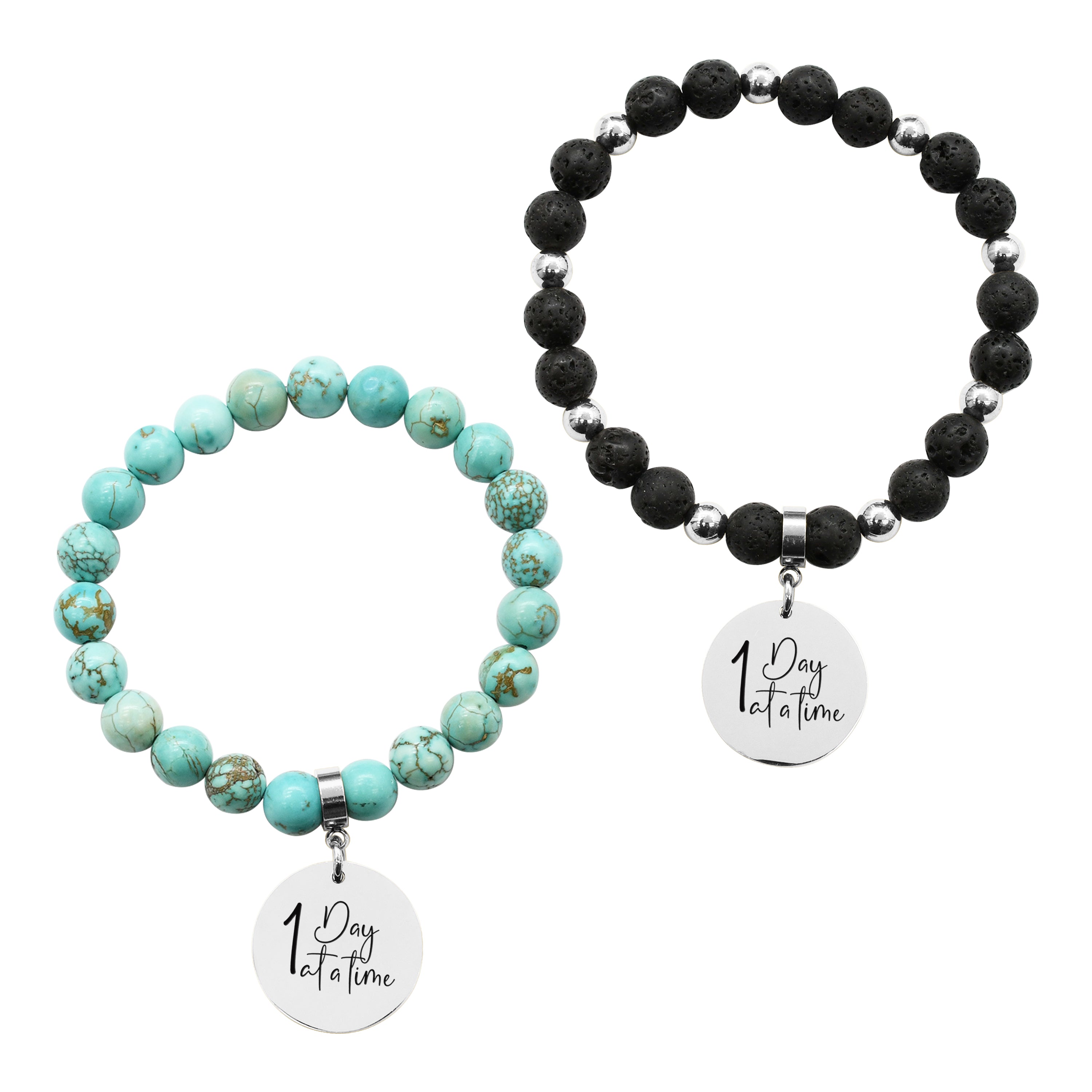 Pink Box 2 Piece Natural Turquoise And Lava Charm Bracelet Set