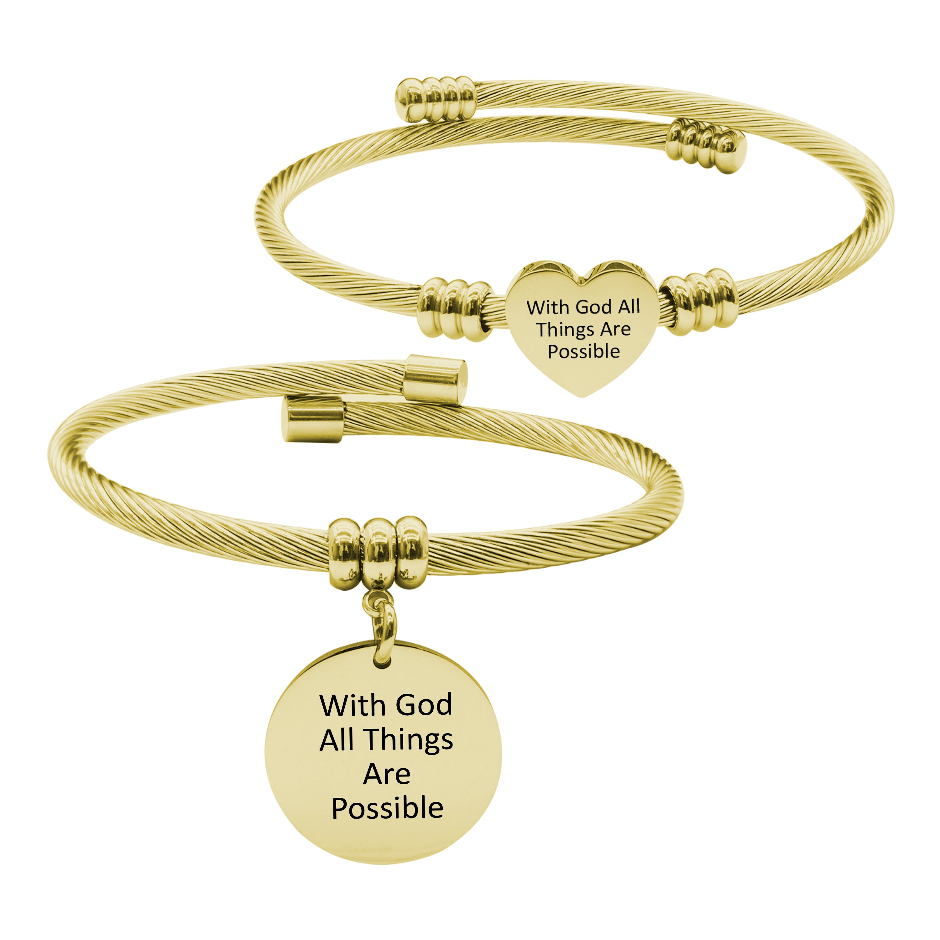 14k Gold Plated Inspirational Cable Bracelet Set By Pink Box