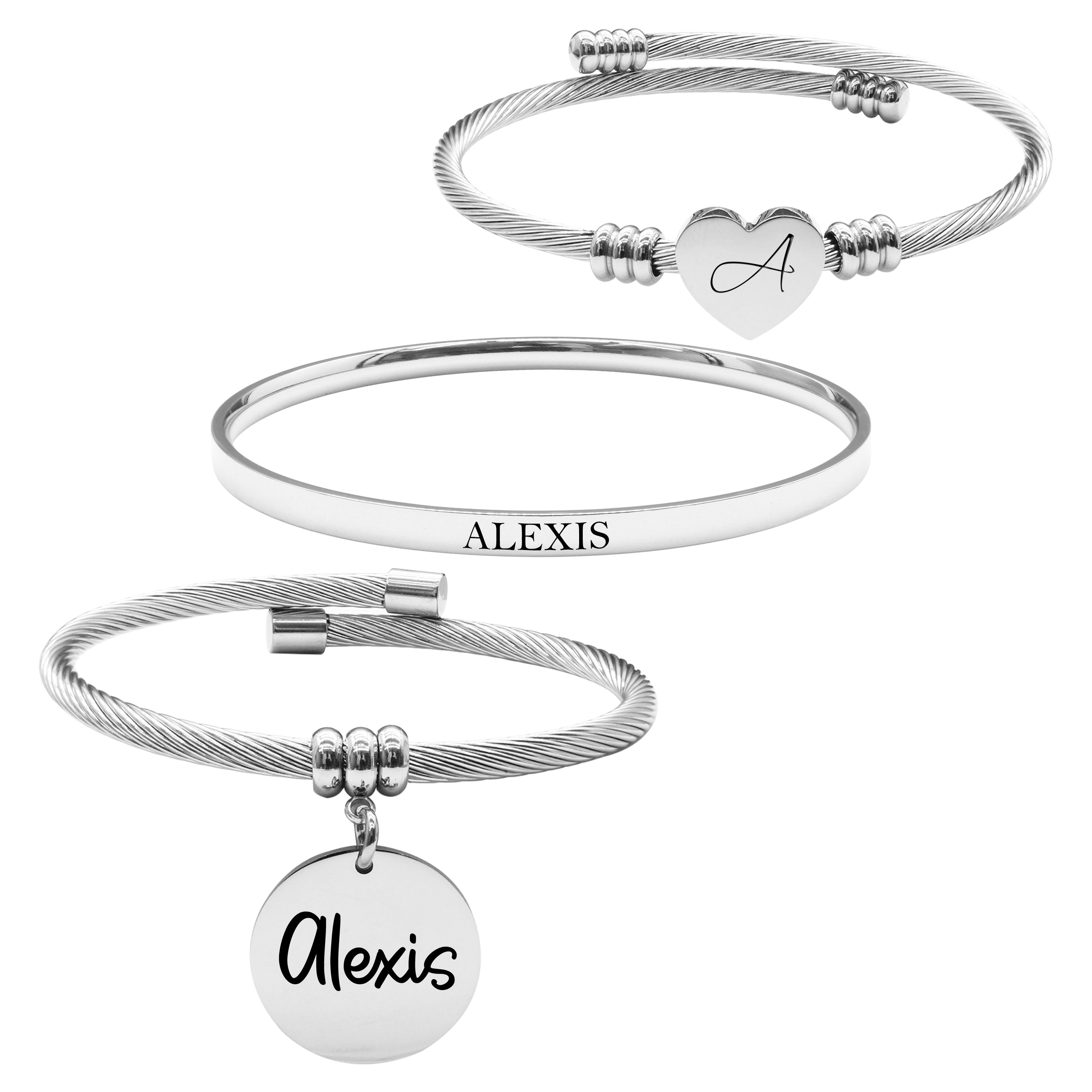 Pink Box 3 Piece Womens Personalized Bracelet Set