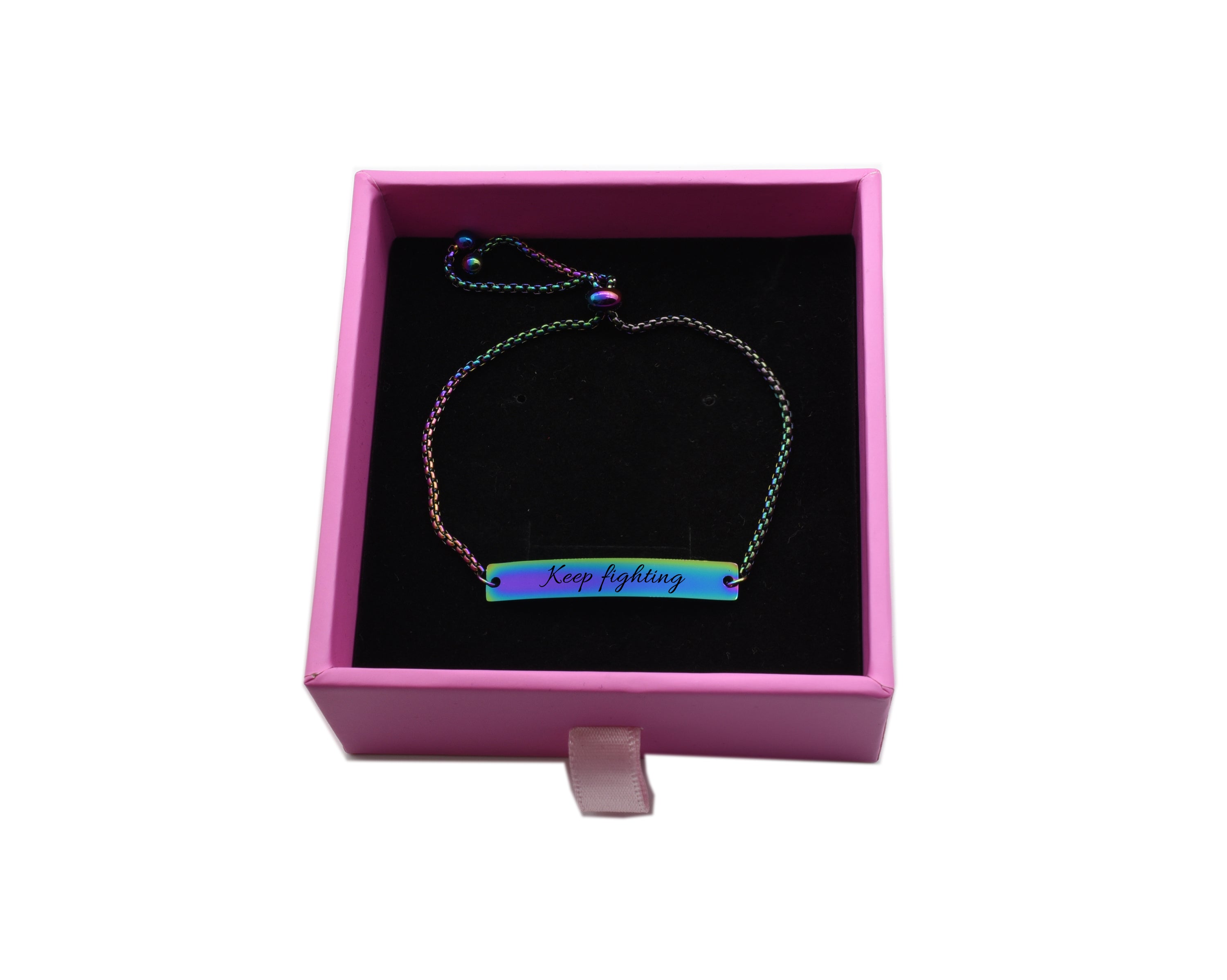 Pink Box Inspirational ID Bolo Bracelet in Black or Rainbow