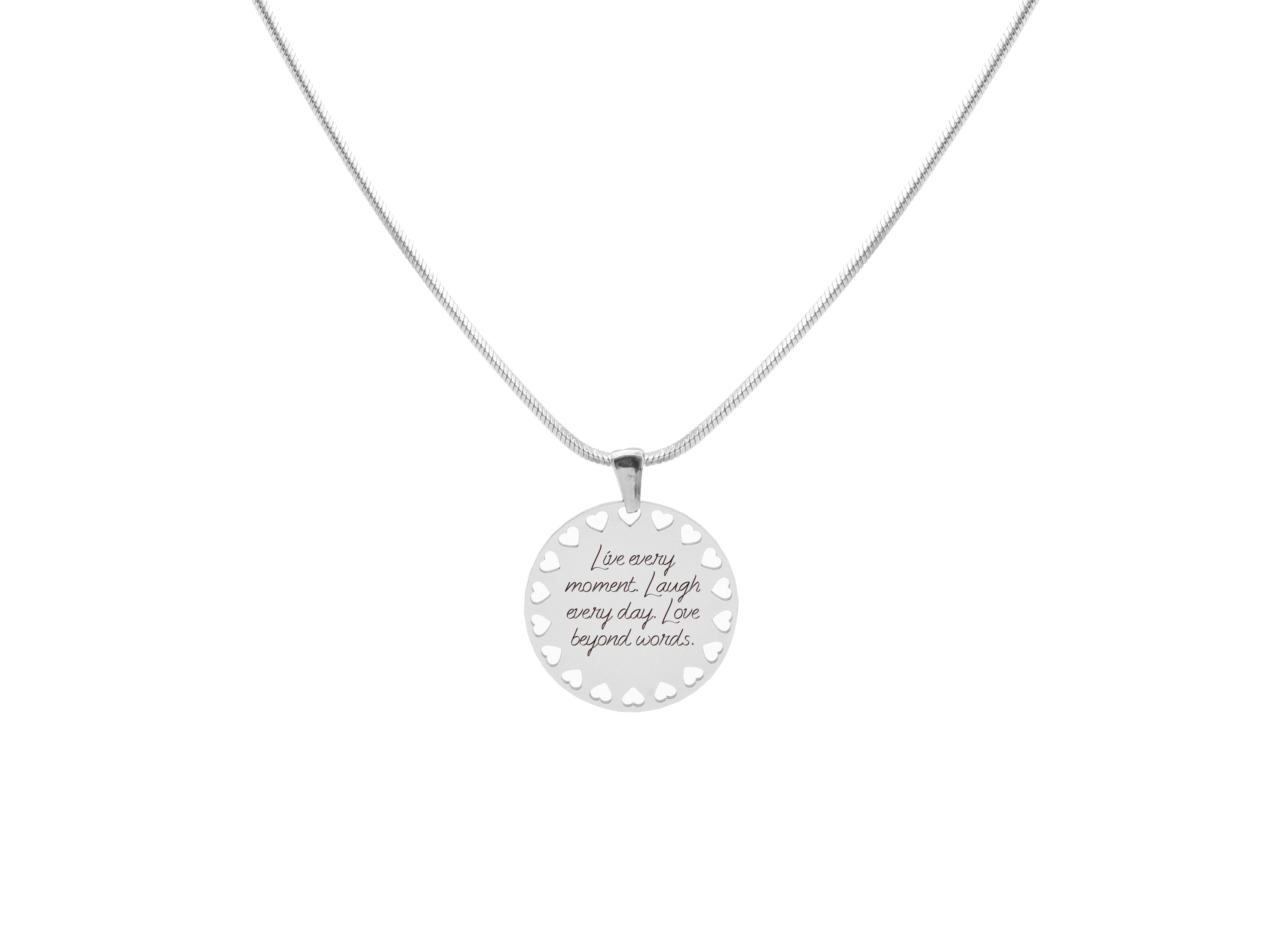 Inspirational Disc Necklace with Hearts Cutout By Pink Box