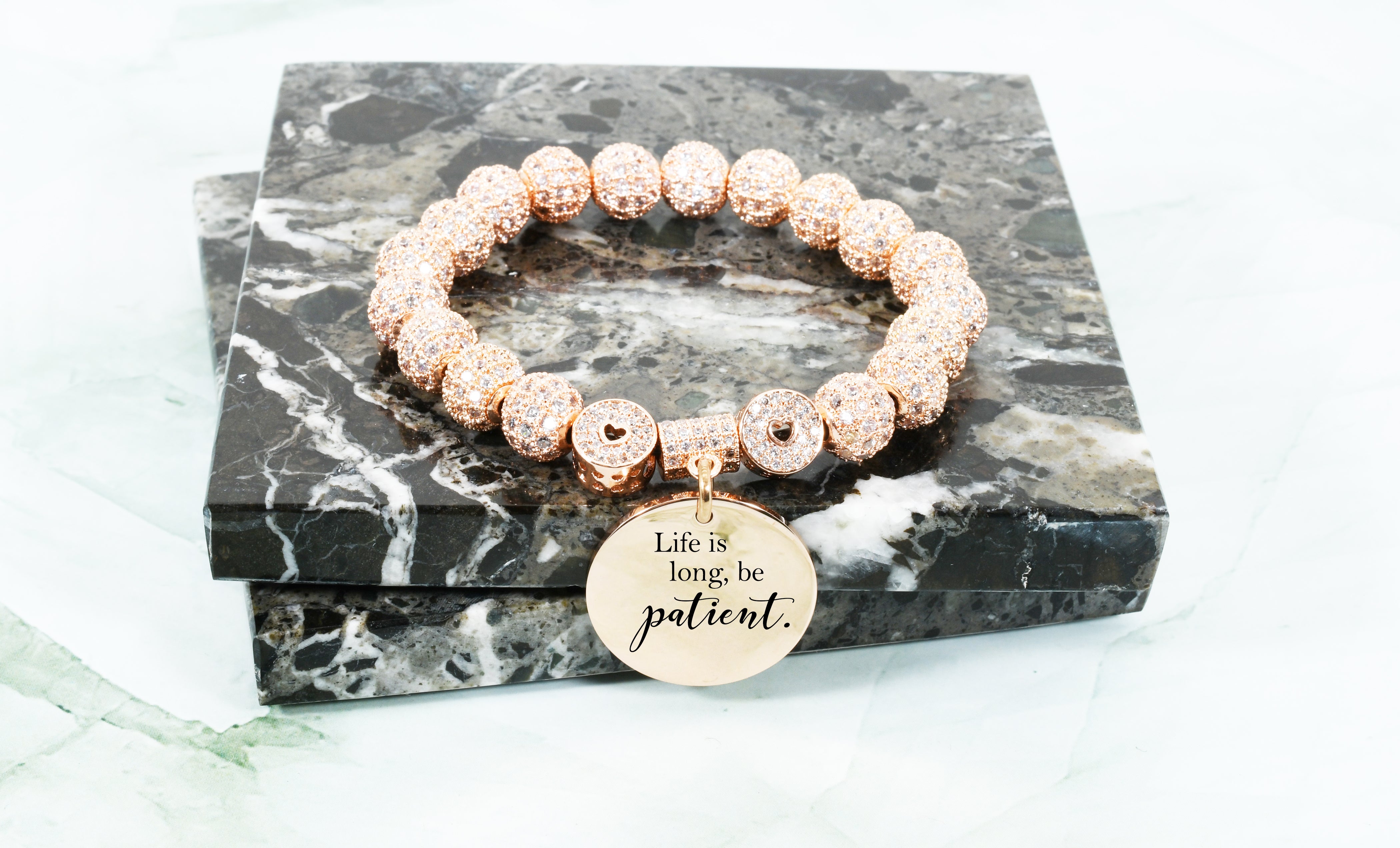 Iced Out Hearts Inspirational Stretch Bracelet In Rose Gold By P