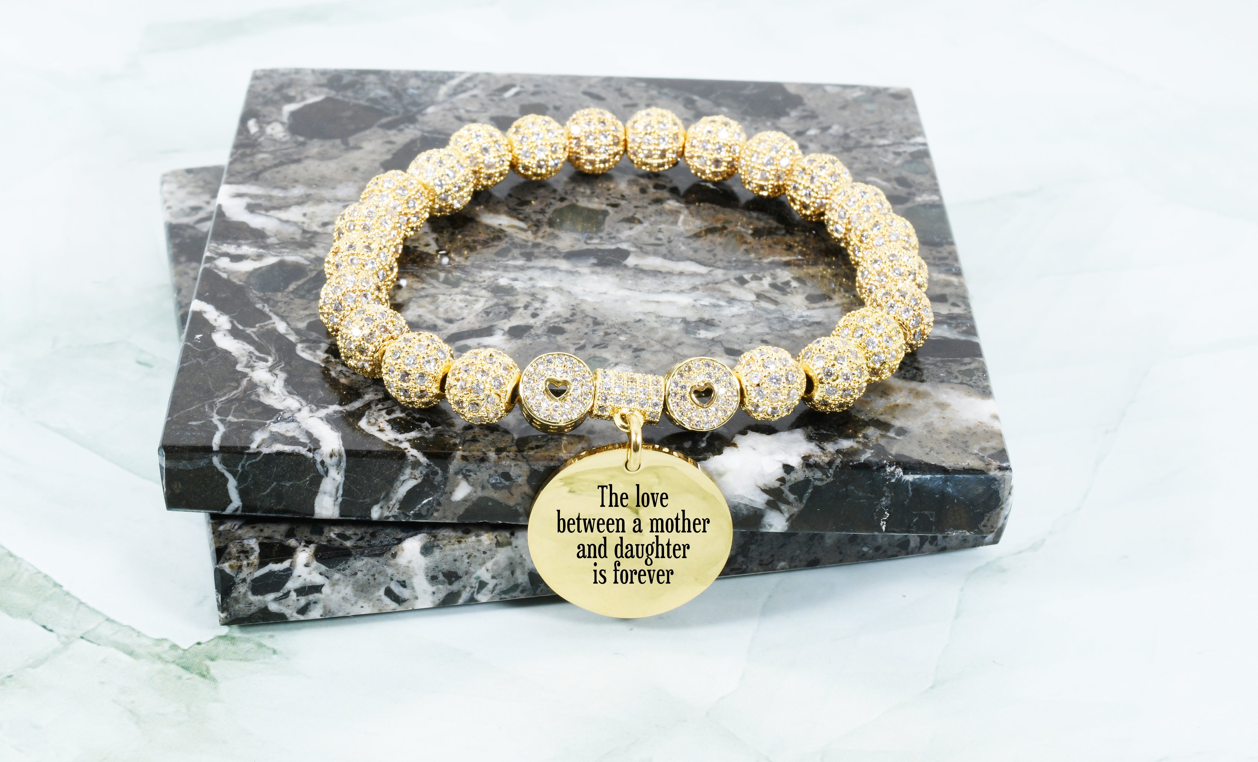 Iced Out Hearts Inspirational Stretch Bracelet In Gold By Pink Box - Part 2