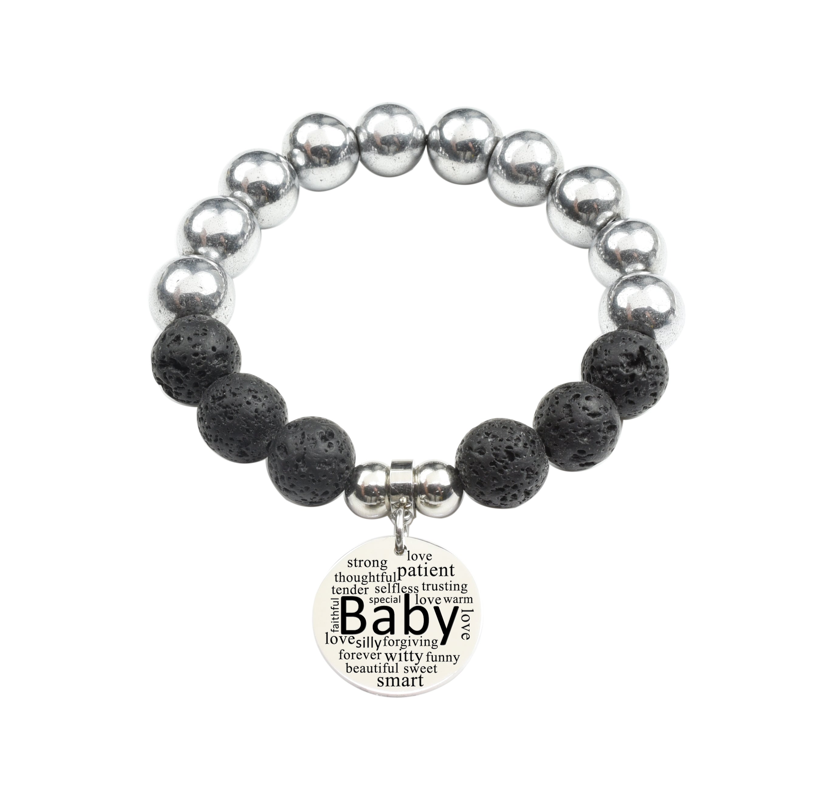 Genuine 12mm Lava and Hematite Mix Bracelet with Special Message