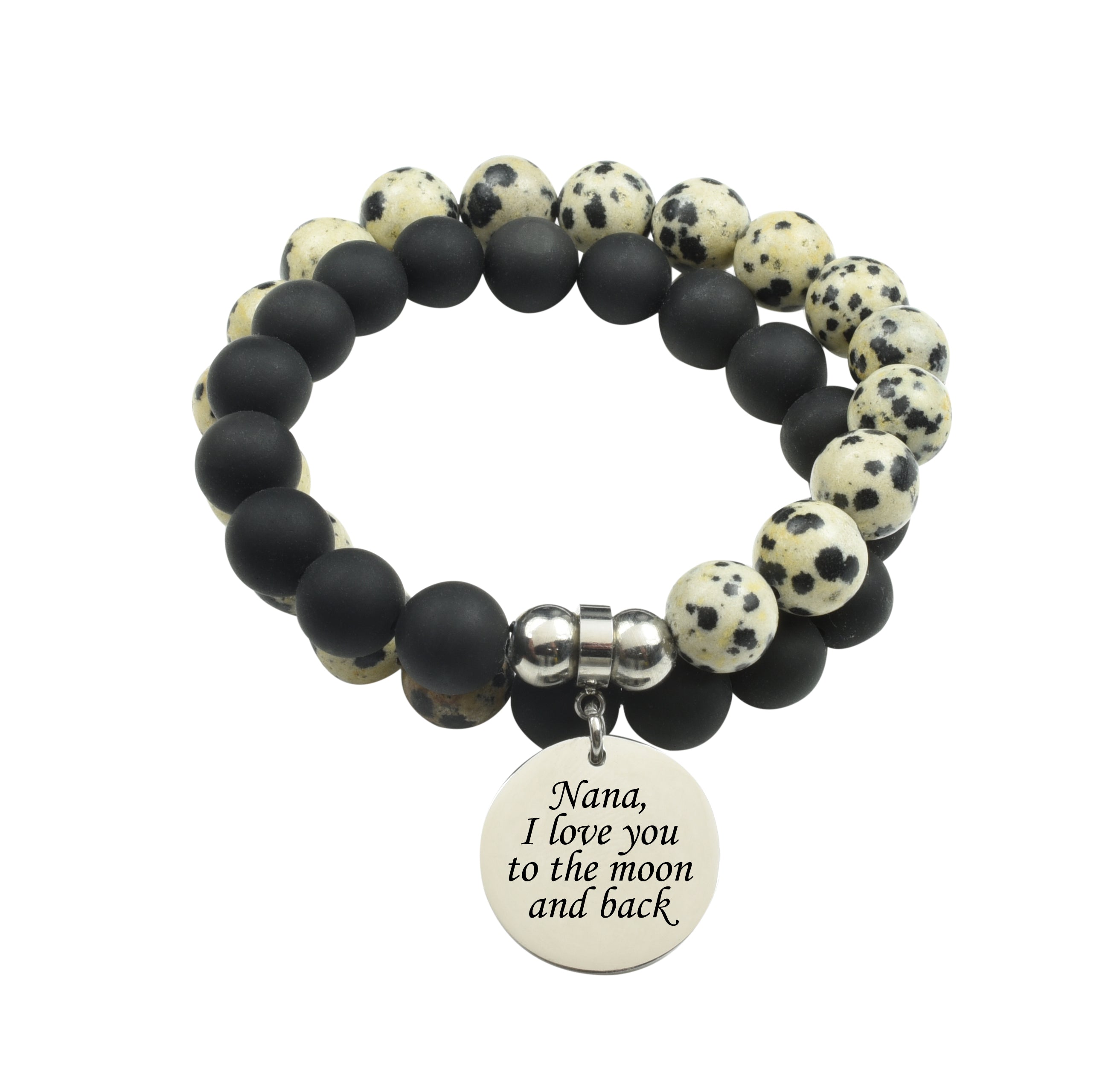 Genuine 10mm Double Layer Obsidian Dalmatian Inspirational Bracelet