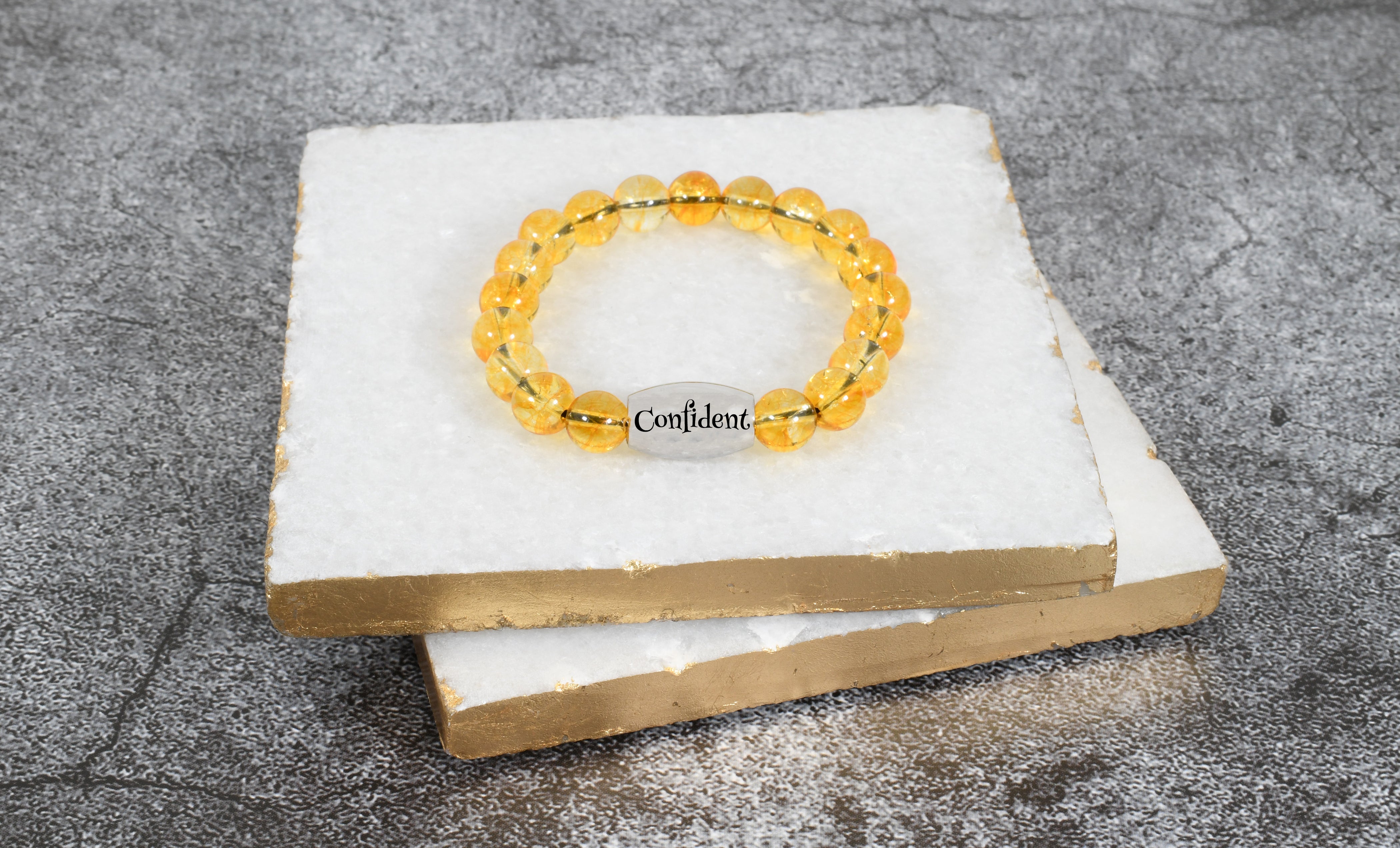 Natural Citrine Inspirational Stretch Bracelet By Pink Box