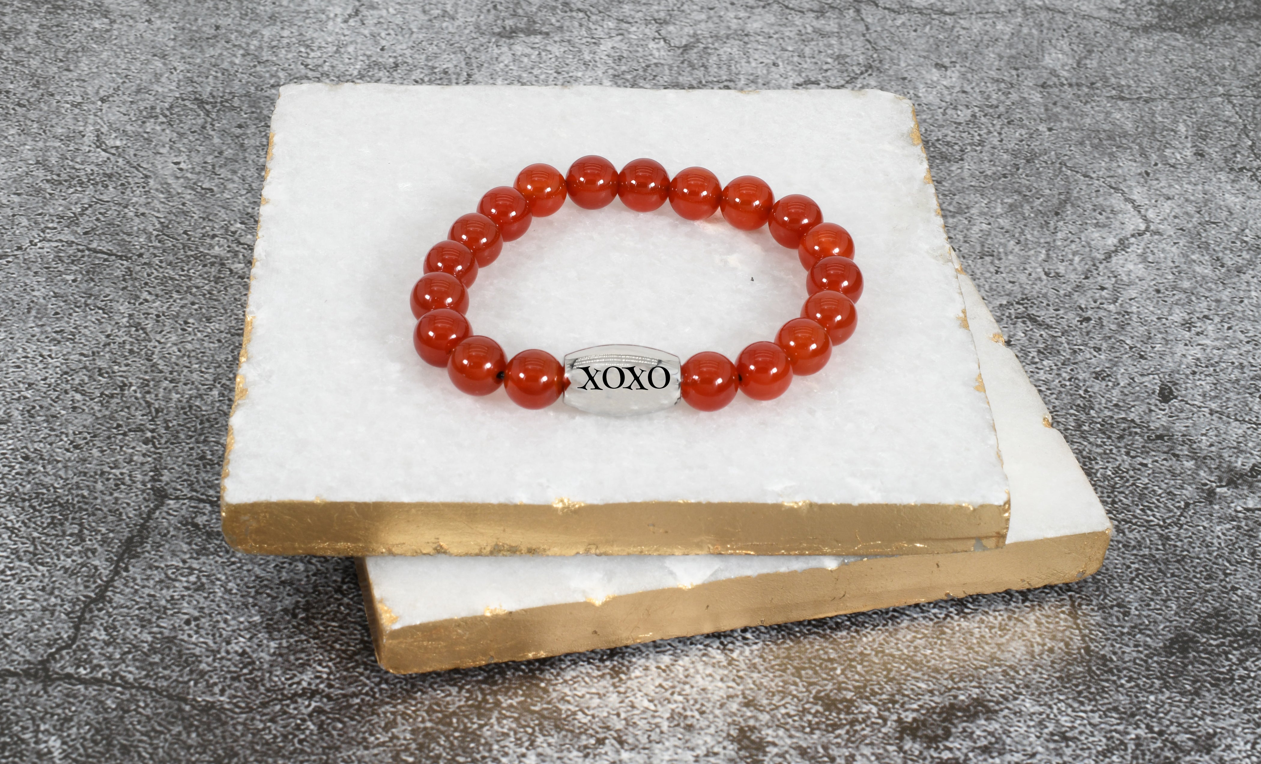 Natural Red Agate Oval Inspirational Stretch Bracelet By Pink Box