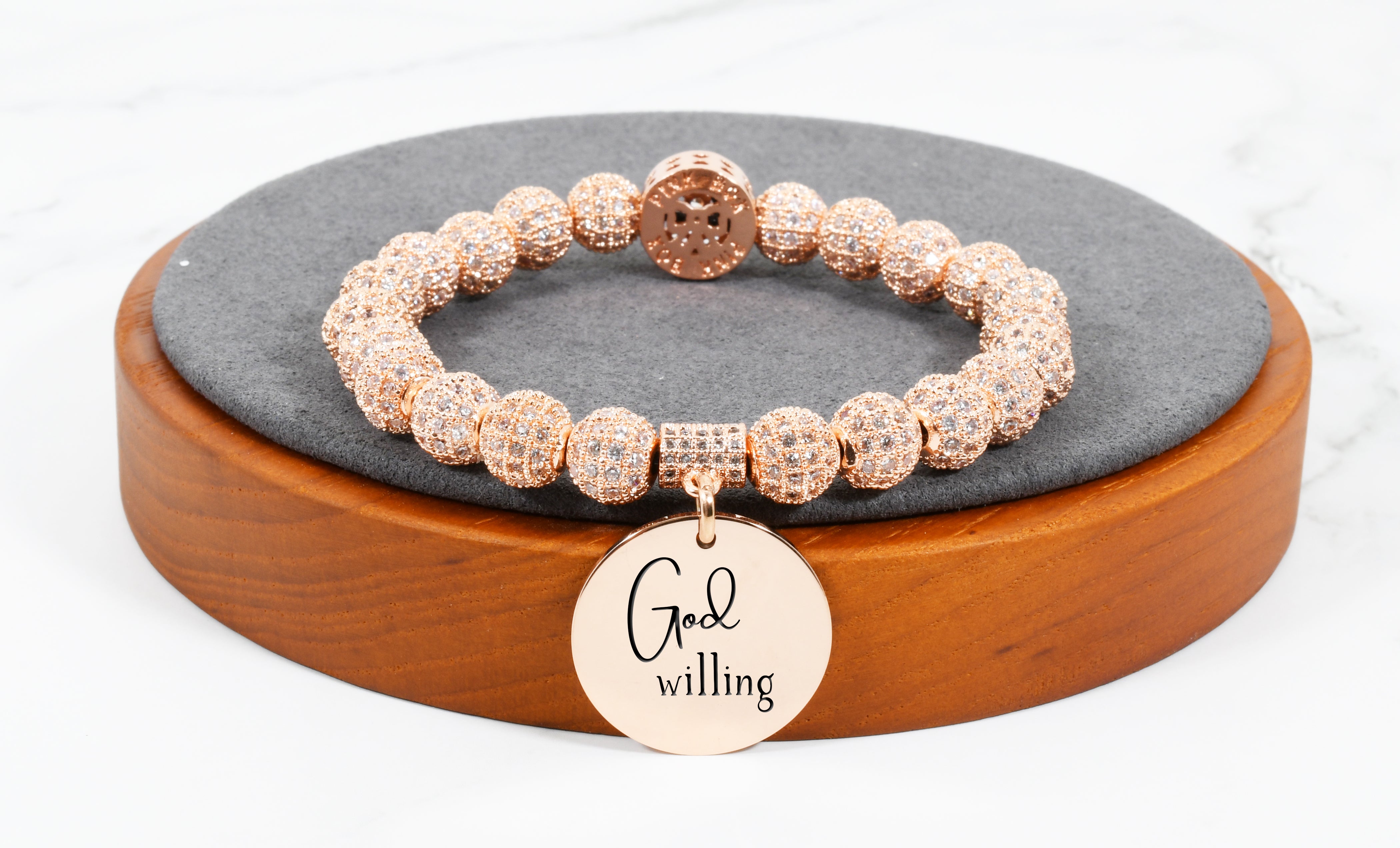 Pink Box Iced Out Inspirational Emblem Bracelet in Rose Gold - Part 3