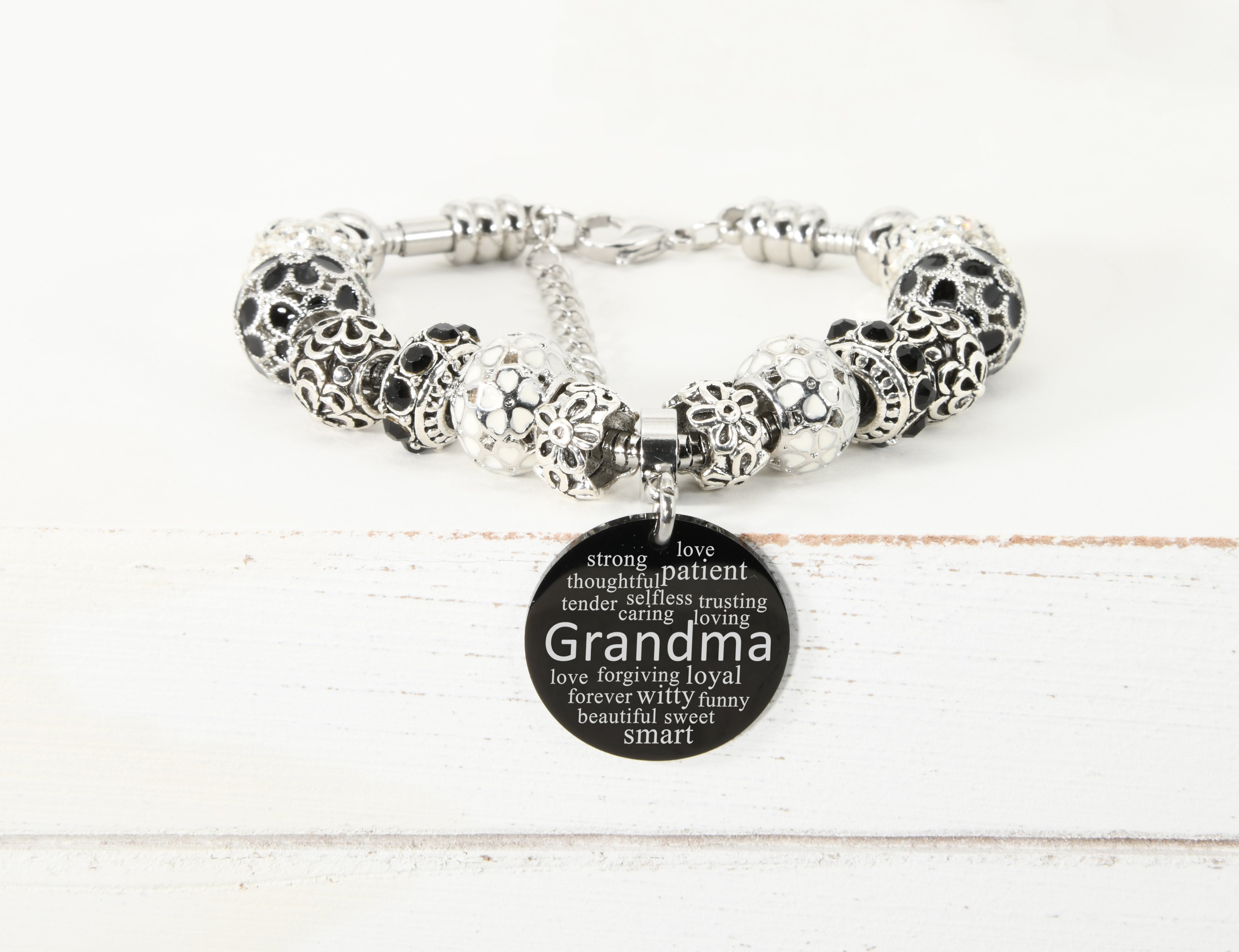 Womens Adjustable Black Themed Inspirational Charmed Bracelet By Pink Box