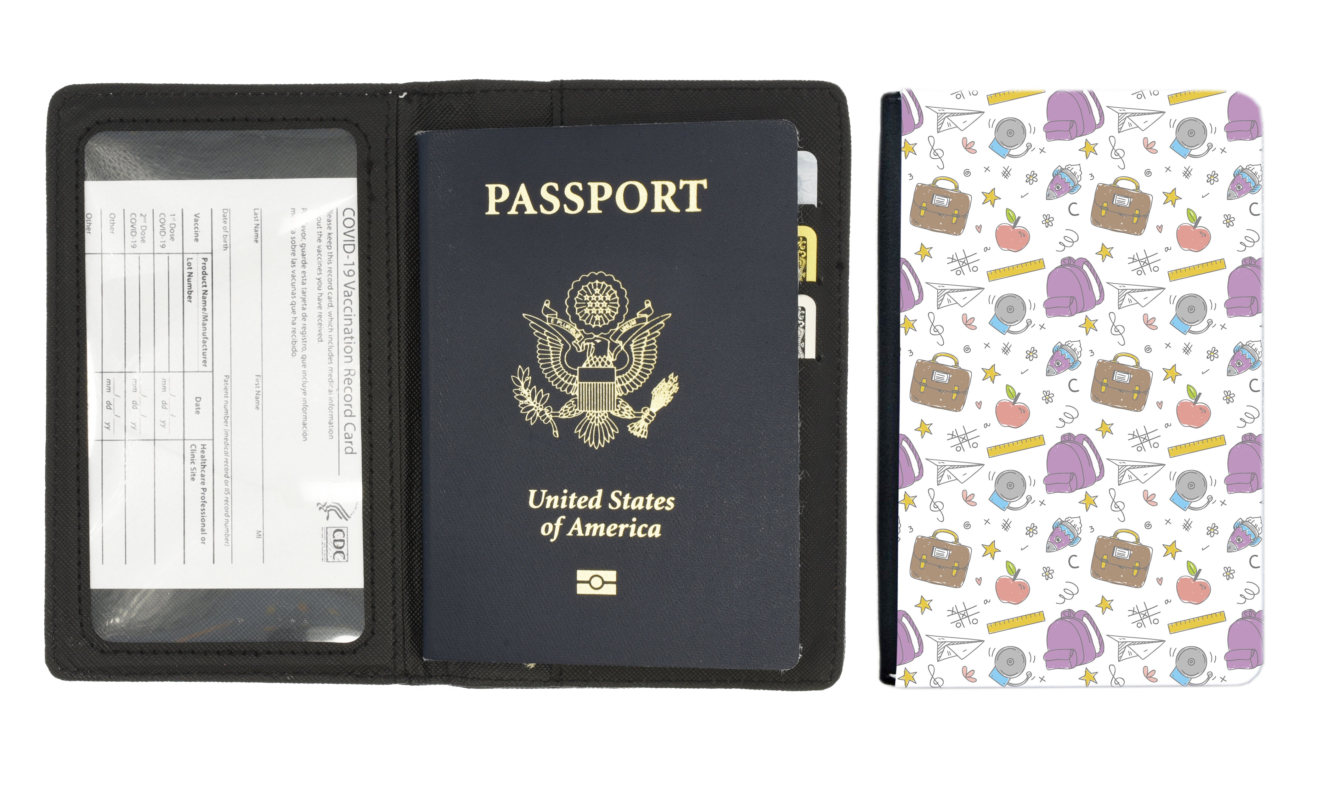 School Theme RFID Passport Wallet with CDC and Credit Card Slots