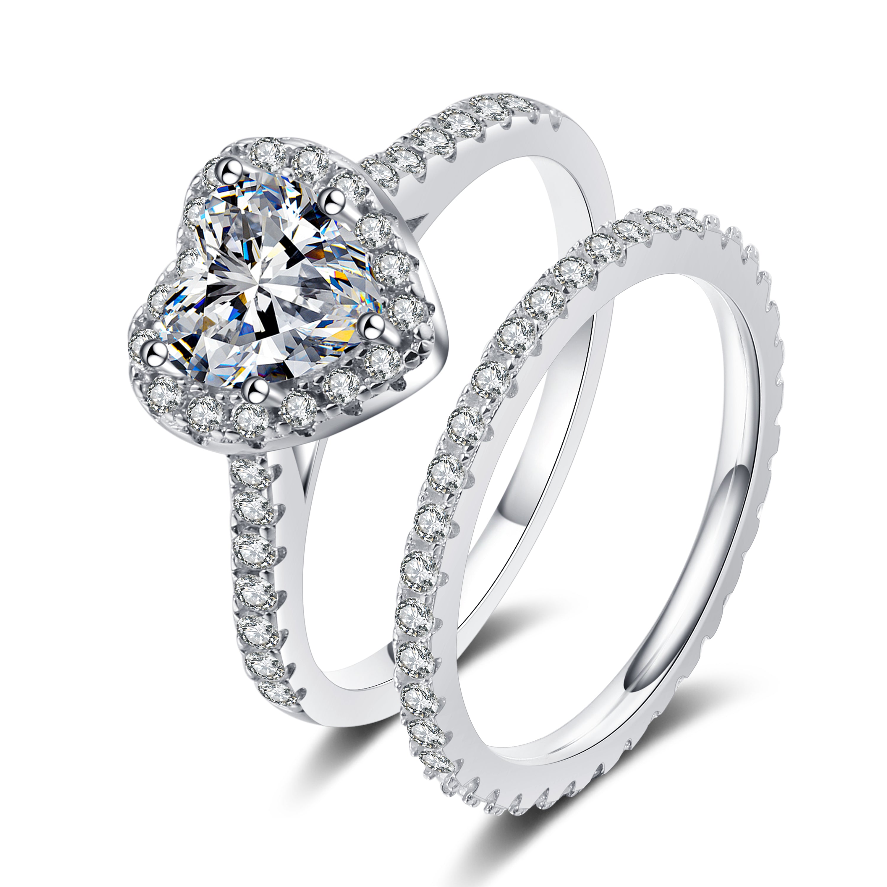 1.57 Carat Heart And Eternity Moissanite Engagement Ring Set in Sterling Silver