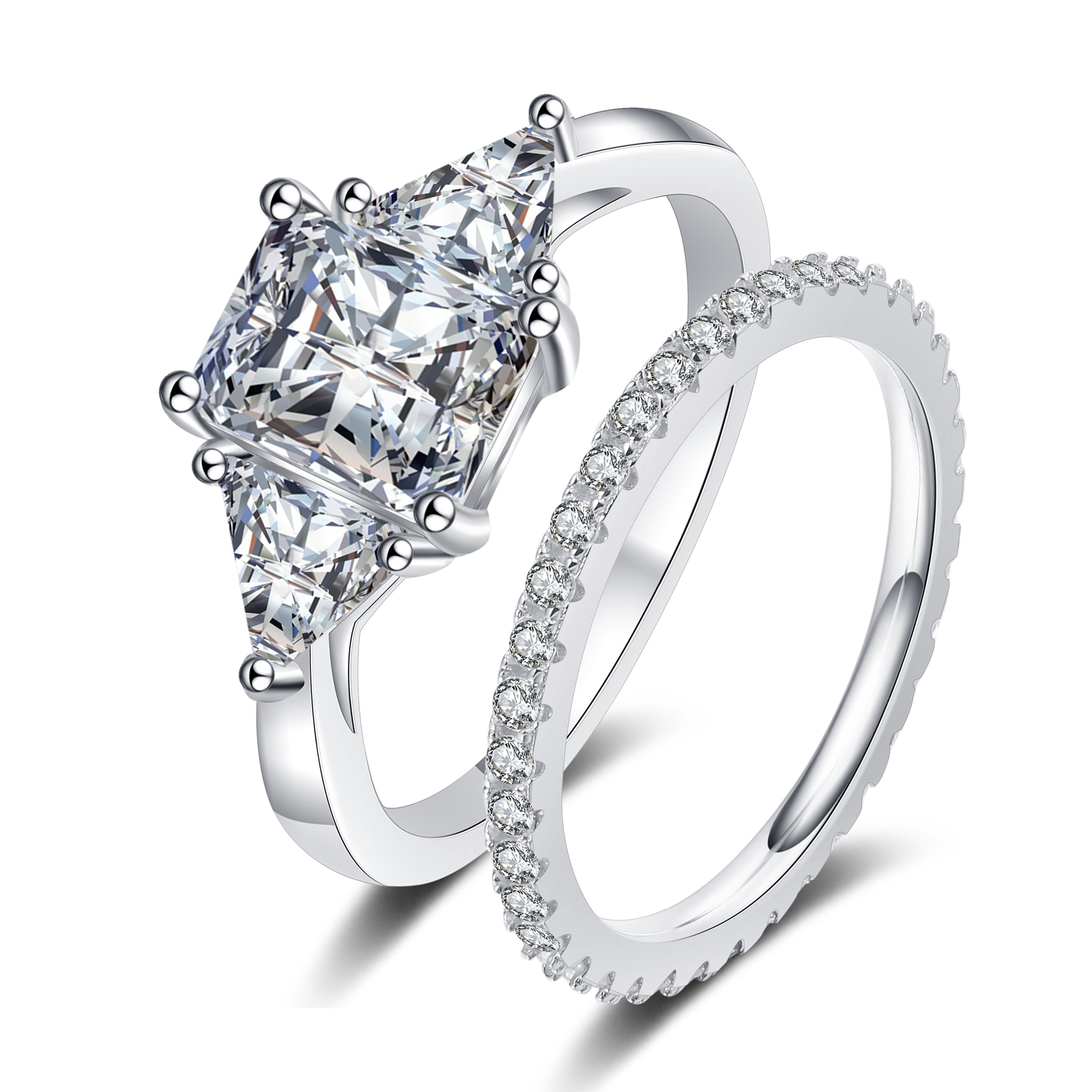 3.57 Carat Cushion Cut and Eternity Moissanite Engagement Ring Set in Sterling Silver