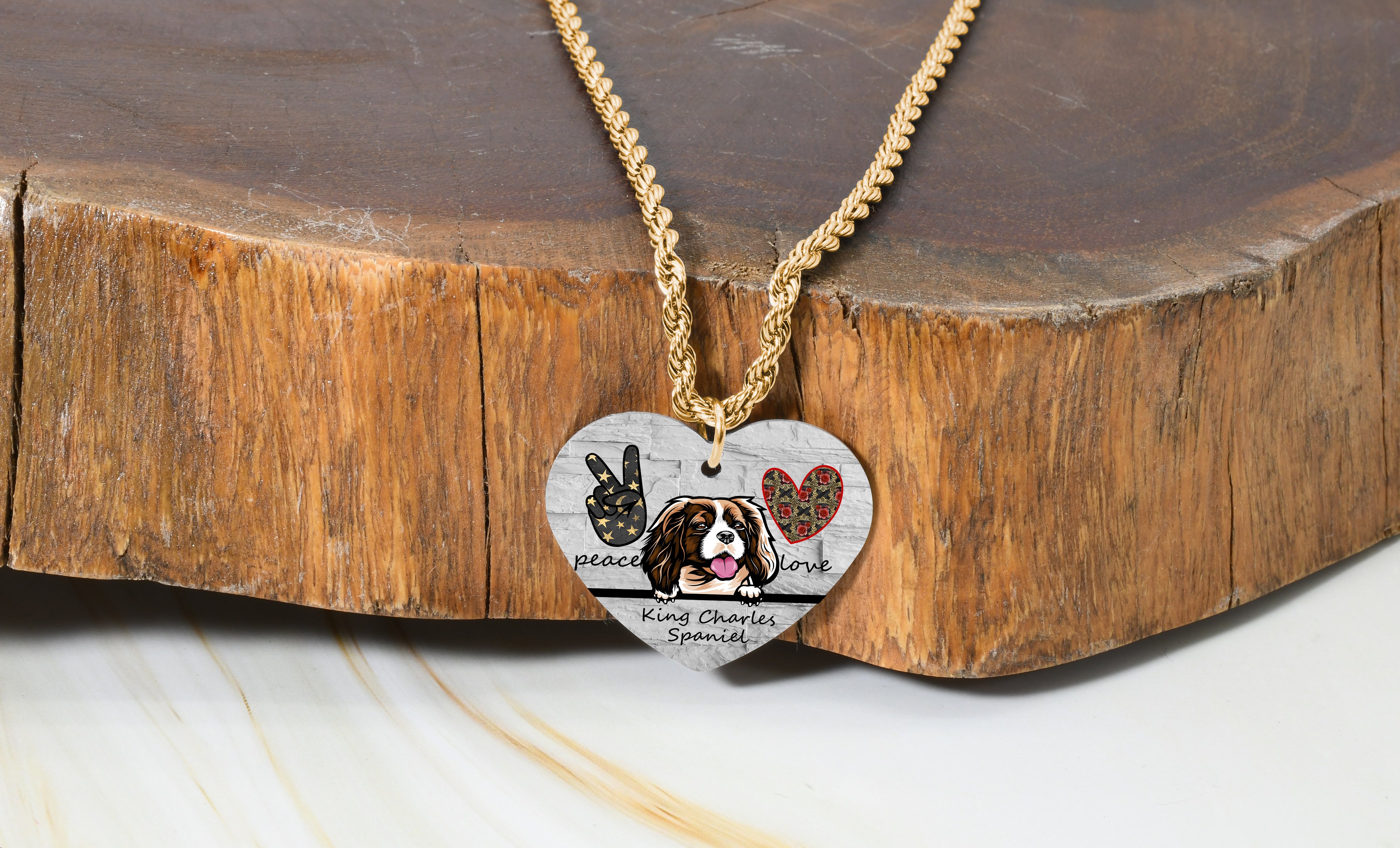 Reversible Dog Lover Heart Necklace By Pink Box - Gold