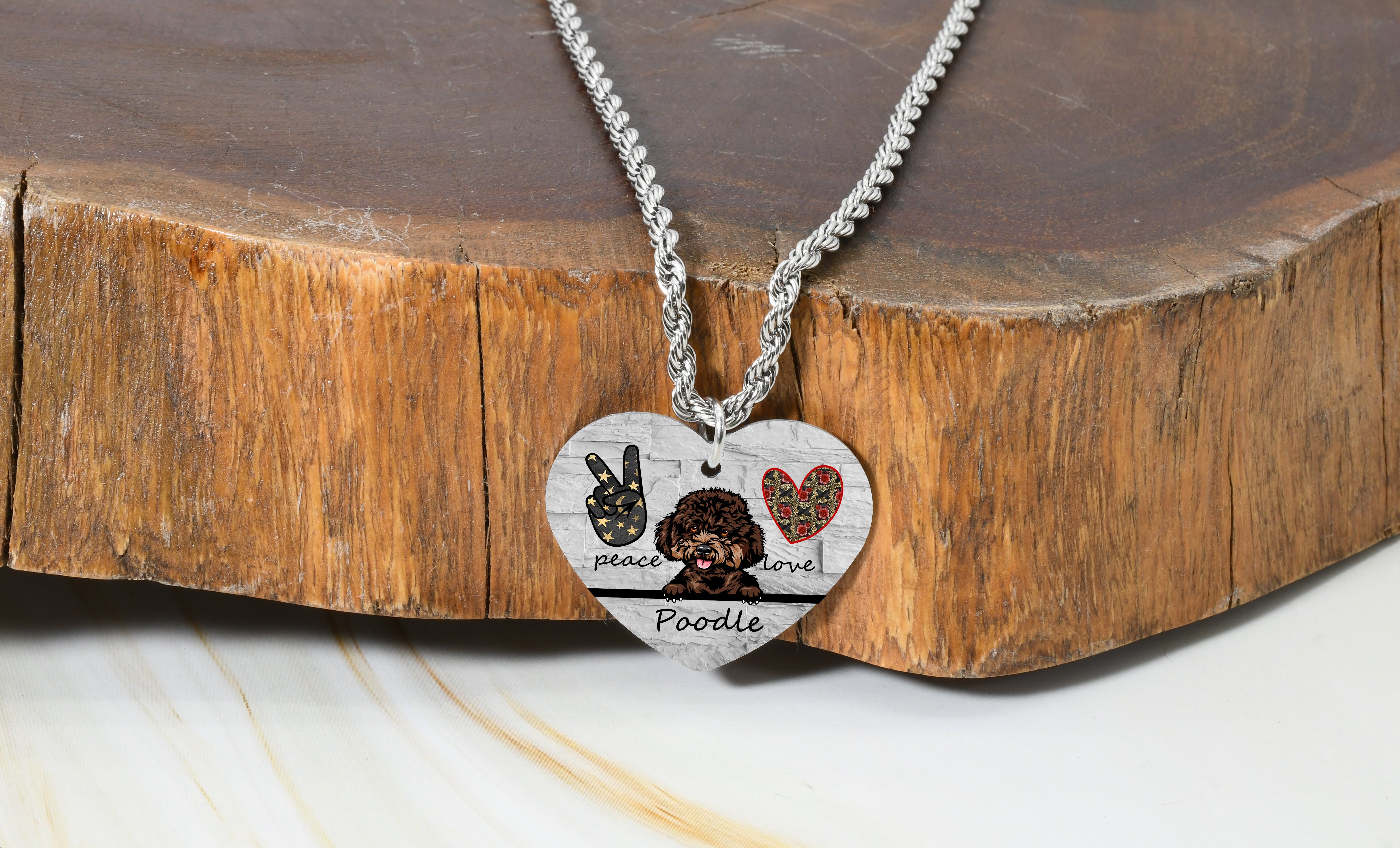 Reversible Dog Lover Heart Necklace By Pink Box - Silver