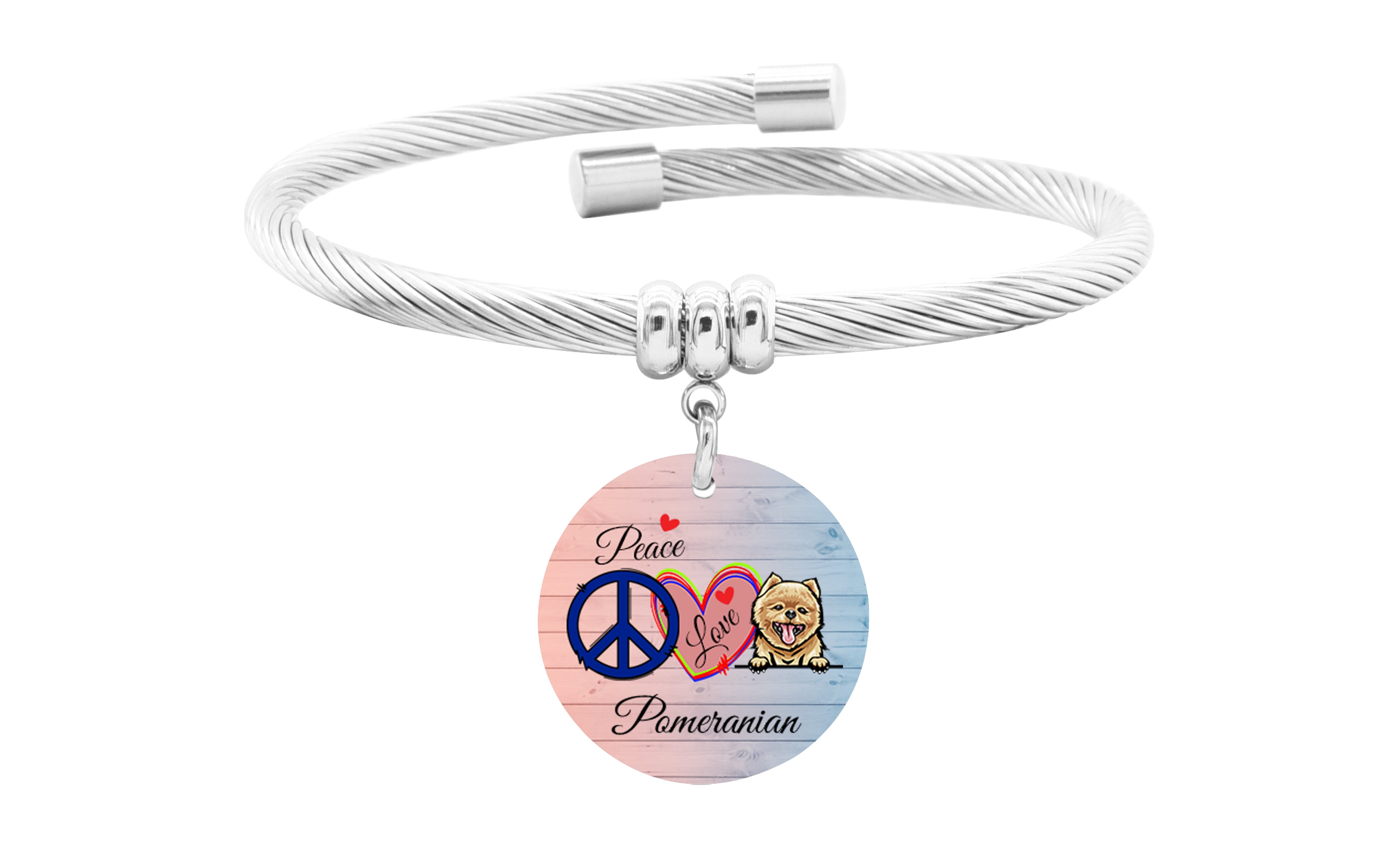 Reversible Dog Lover Cable Bracelet By Pink Box - Silver tone