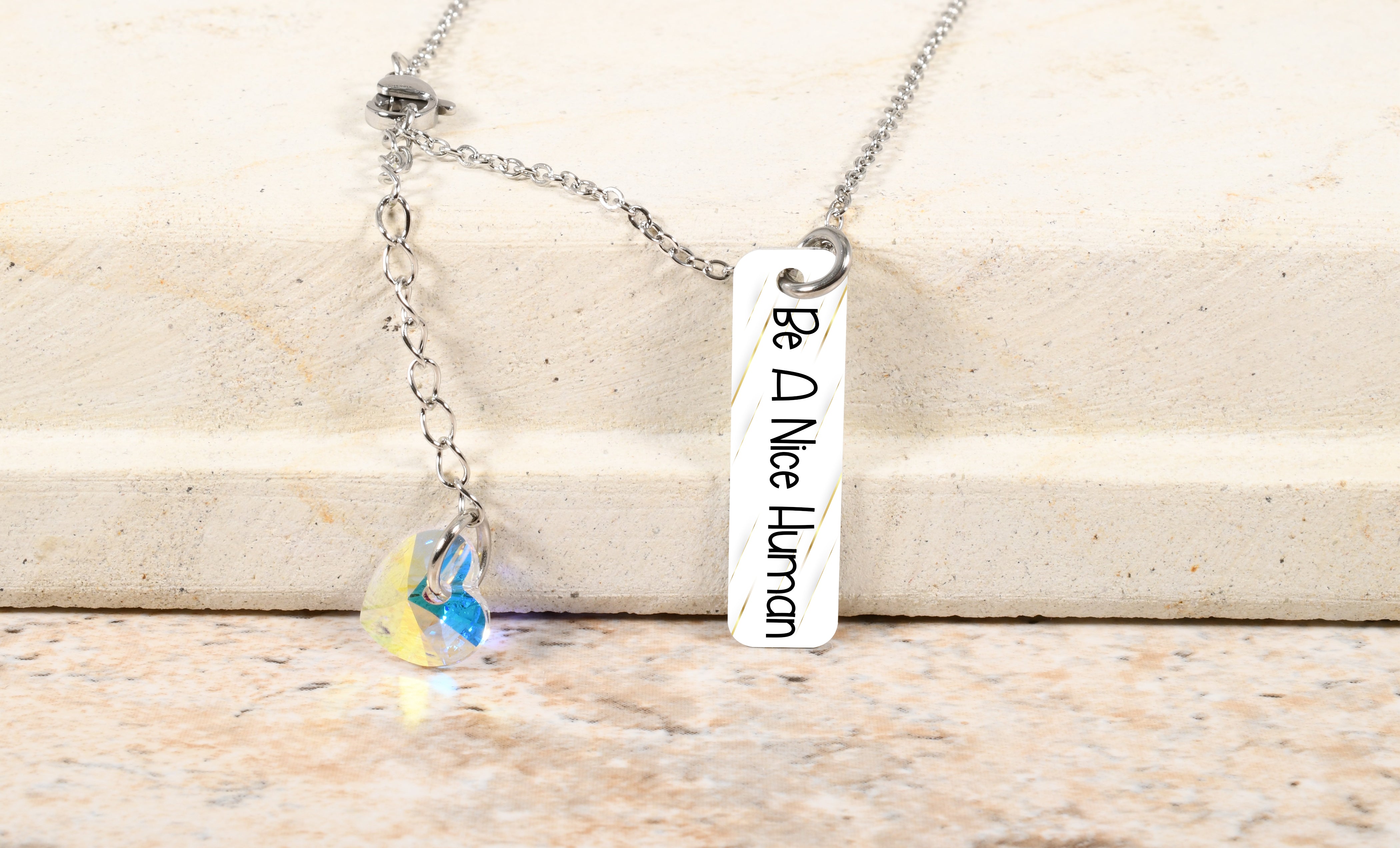 Vertical Bar Inspirational Necklace Made With Austrian Crystals By Pink Box - Silver