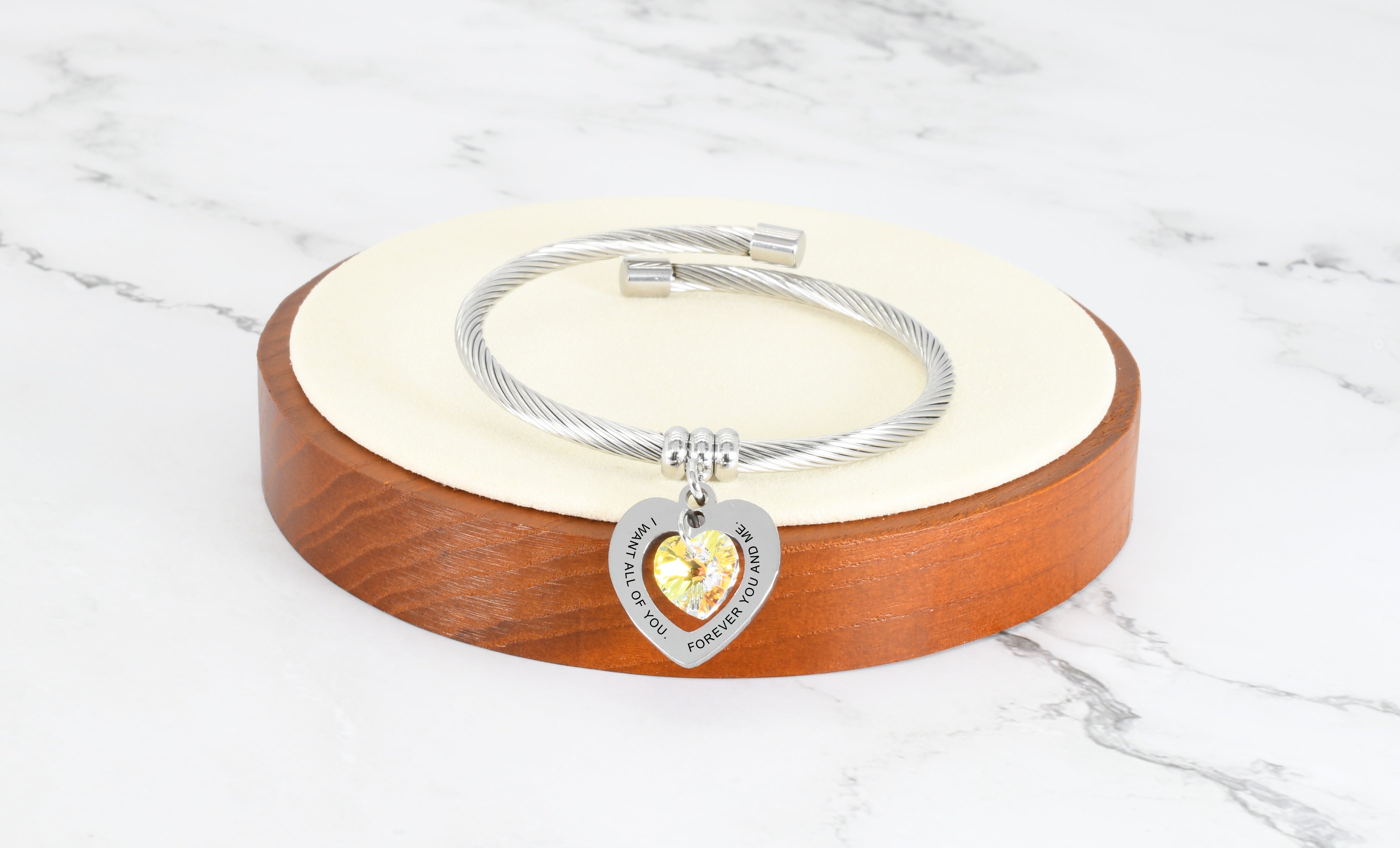 Inspirational Heart Cable Bracelet With Austrian Crystal By Pink Box