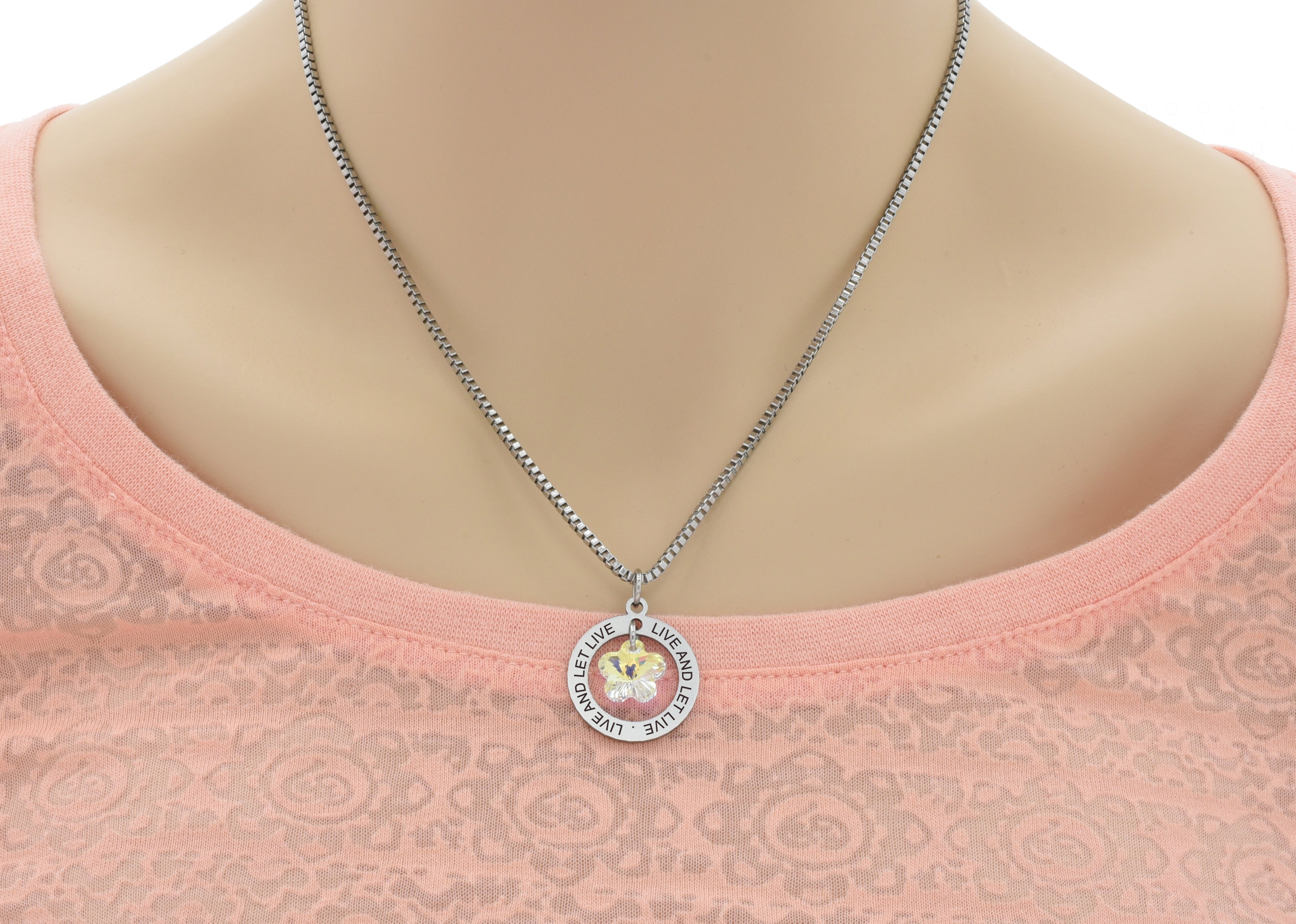 Inspirational Round Outline Necklace Made With Flower Austrian Crystals By Pink Box