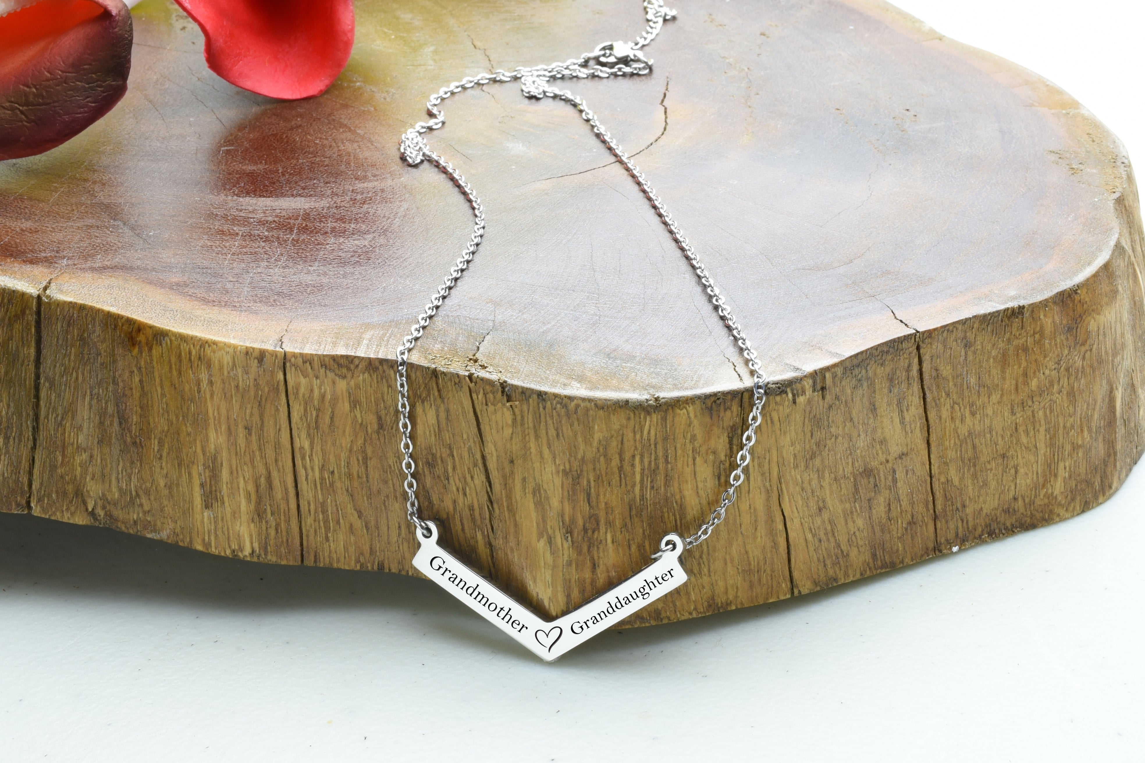 Solid Stainless Steel Inspirational V Necklace By Pink Box