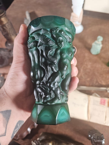 Larger Malachite Art Glass Vase with Cherubs
