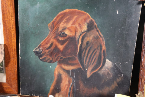oil on canvas painting of brown dog