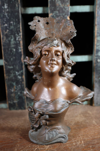 art nouveau antique bronzed statue of woman