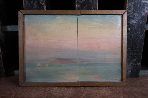 oil on board painting of ocean at sunset